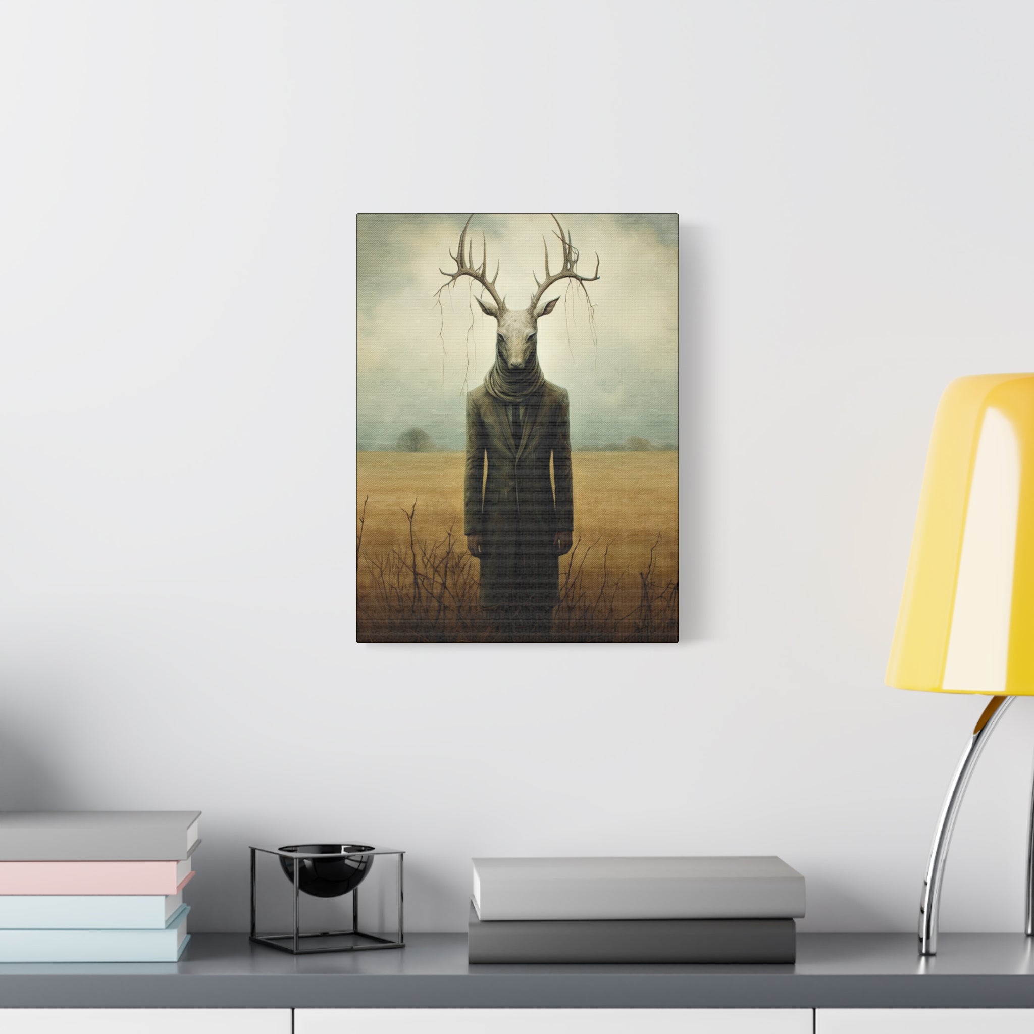 Folk Horror Deer Canvas Art Print, Surreal Nature Wall Decor, Unique Gift for Animal Lovers, Modern Home Aesthetic, Gothic Room Accent