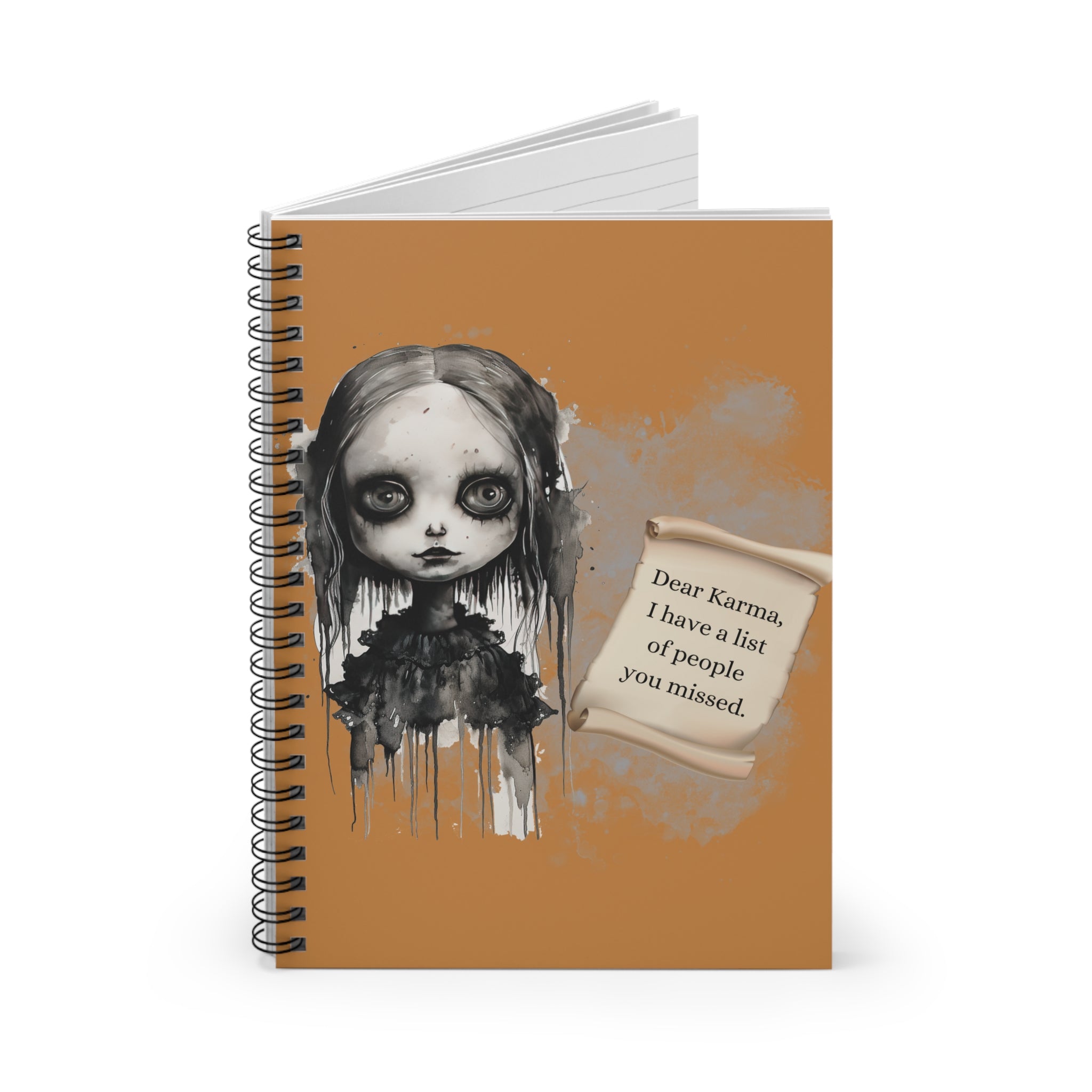 Creepy Doll Spiral Notebook - Ruled Line, Haunted Journal for Creatives, Witchcraft Supplies, Gift for Halloween, Unique Gift Idea