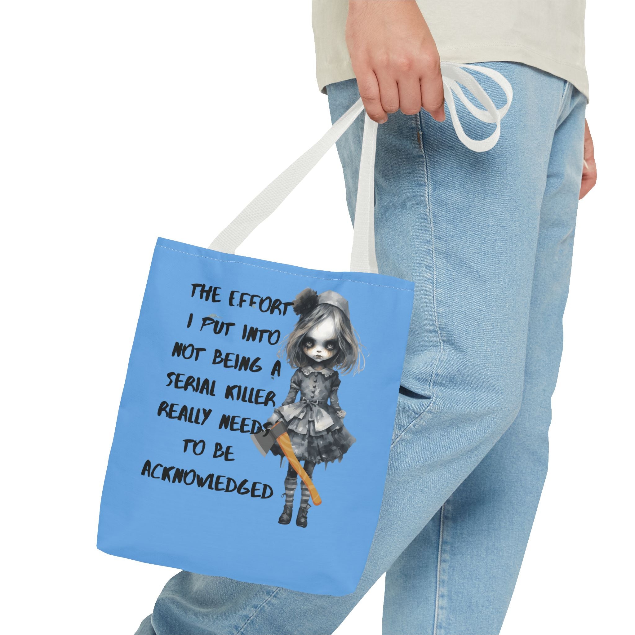 Creepy Doll Tote Bag, Playful Tote for Animal Lovers, Unique Gift, Eco-Friendly Shopping Bag, Fun Everyday Use, Cute Design