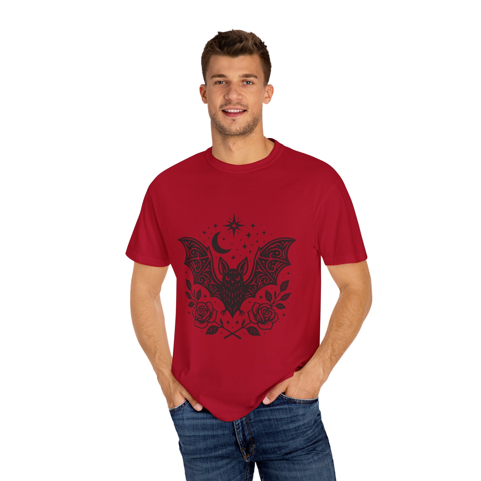 Gothic Bat Unisex T-Shirt, Vintage Style Tee for Halloween, Cool Graphic Top, Boho Clothing, Festival Wear