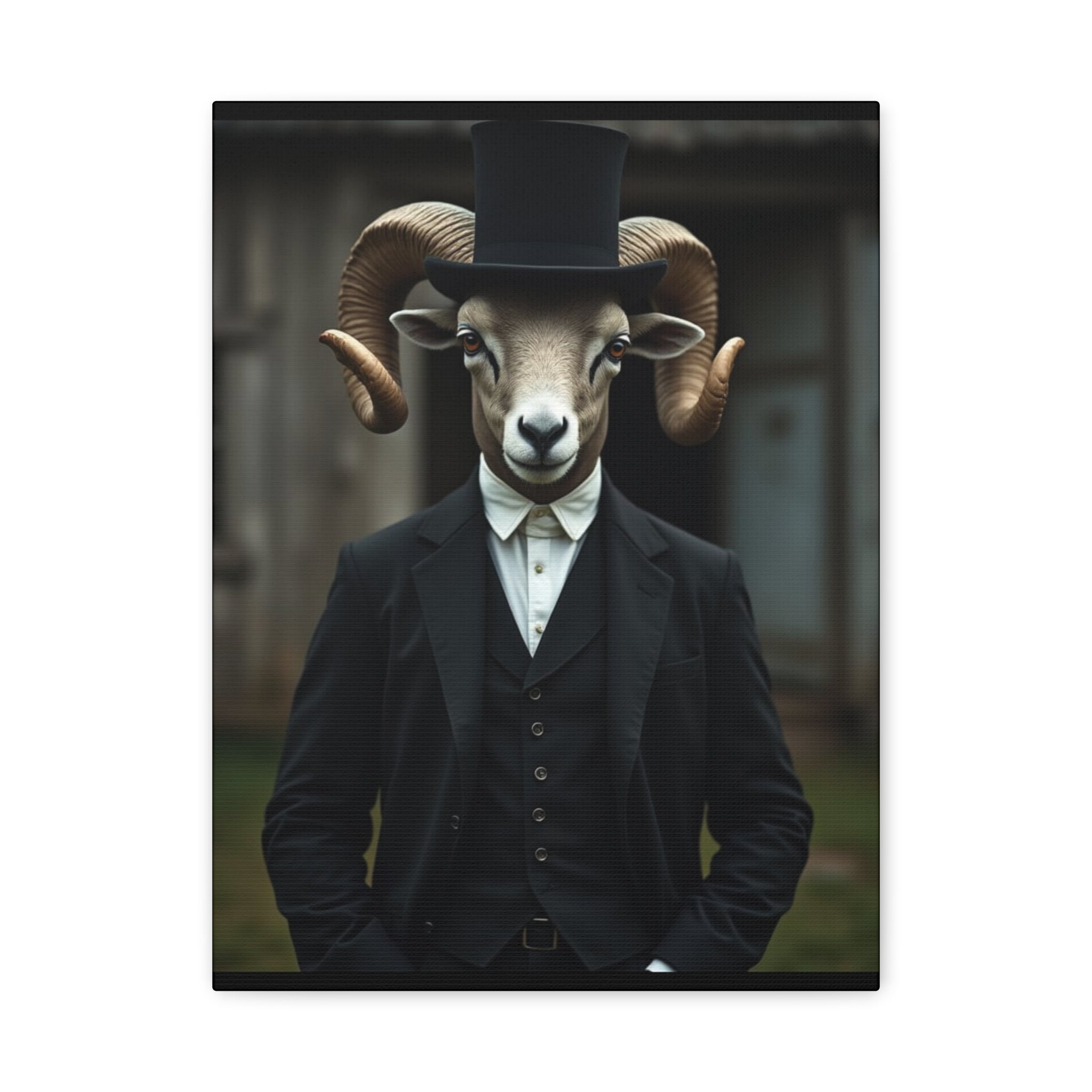 Folk Horror Ram Stylish Canvas Wall Art, Modern Home Decor, Unique Gift for Animal Lovers, Quirky Art Piece, Ideal for Lazy Days