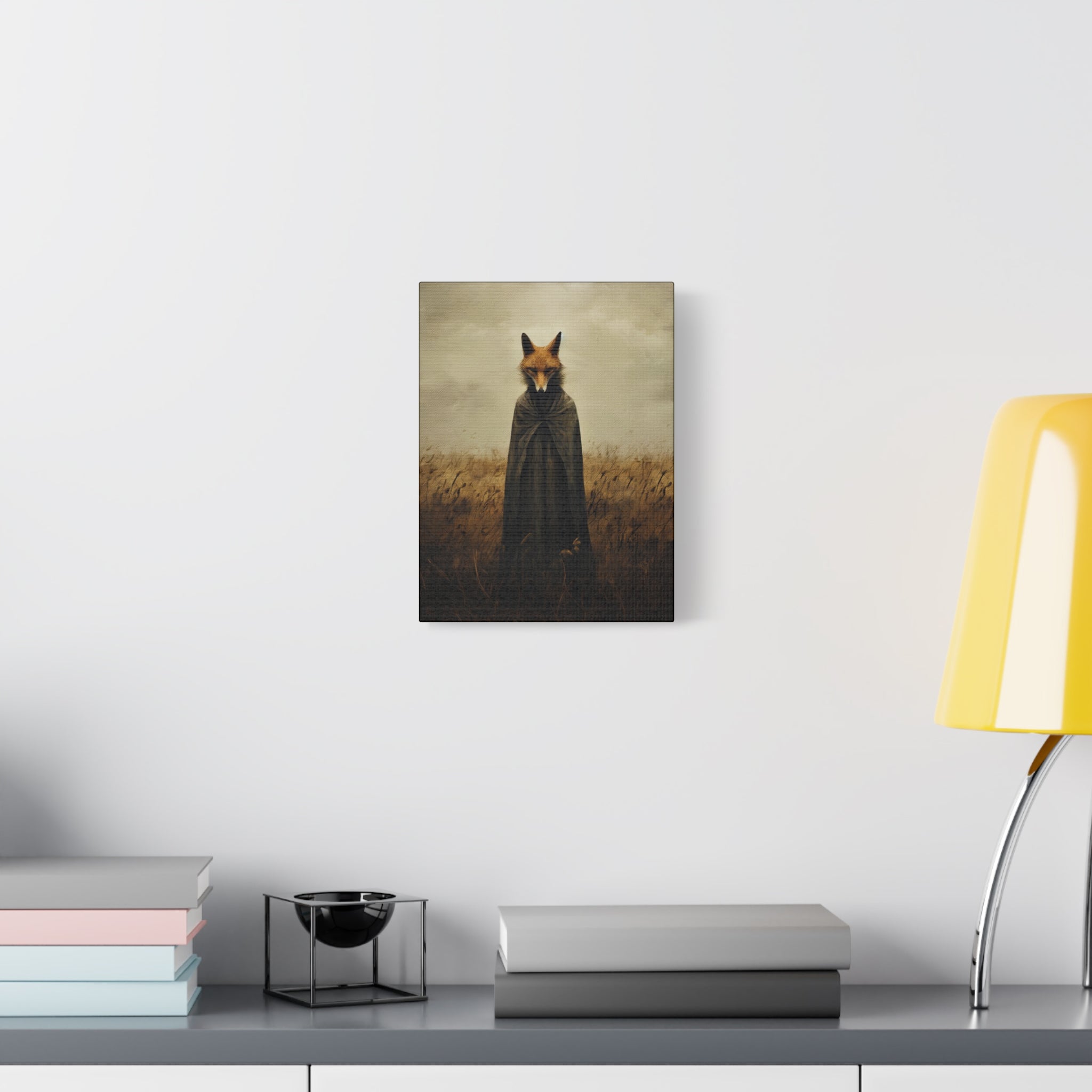 Folk Horror Fox Canvas Wall Art, Animal Artwork, Nature Decor, Living Room, Gift for Animal Lovers, Home Wall Decoration