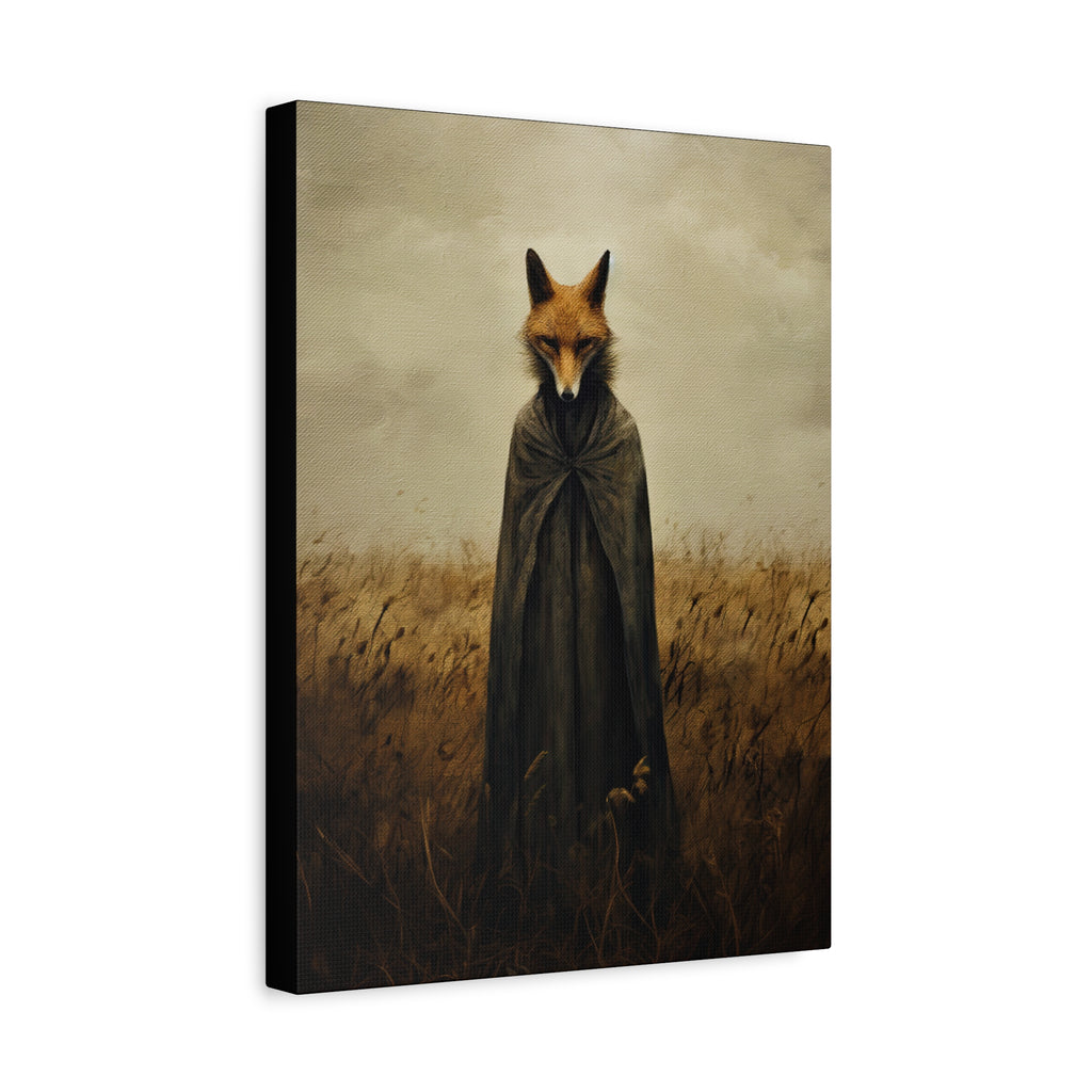 Folk Horror Fox Canvas Wall Art, Animal Artwork, Nature Decor, Living Room, Gift for Animal Lovers, Home Wall Decoration