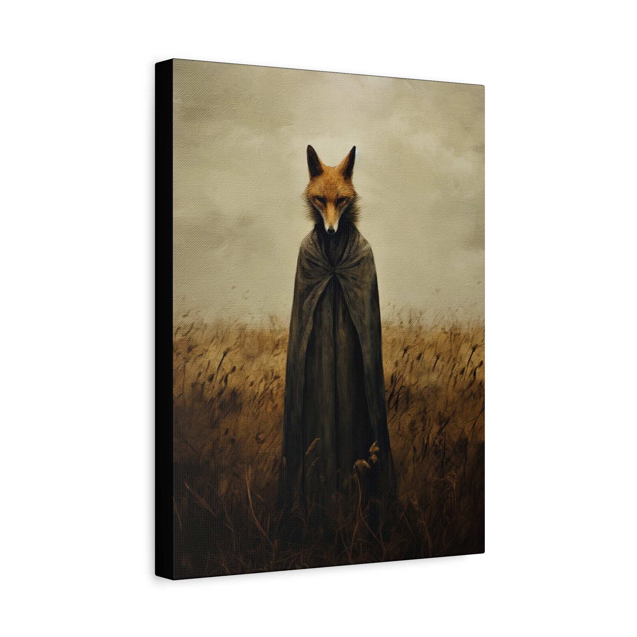 Folk Horror Fox Canvas Wall Art, Animal Artwork, Nature Decor, Living Room, Gift for Animal Lovers, Home Wall Decoration