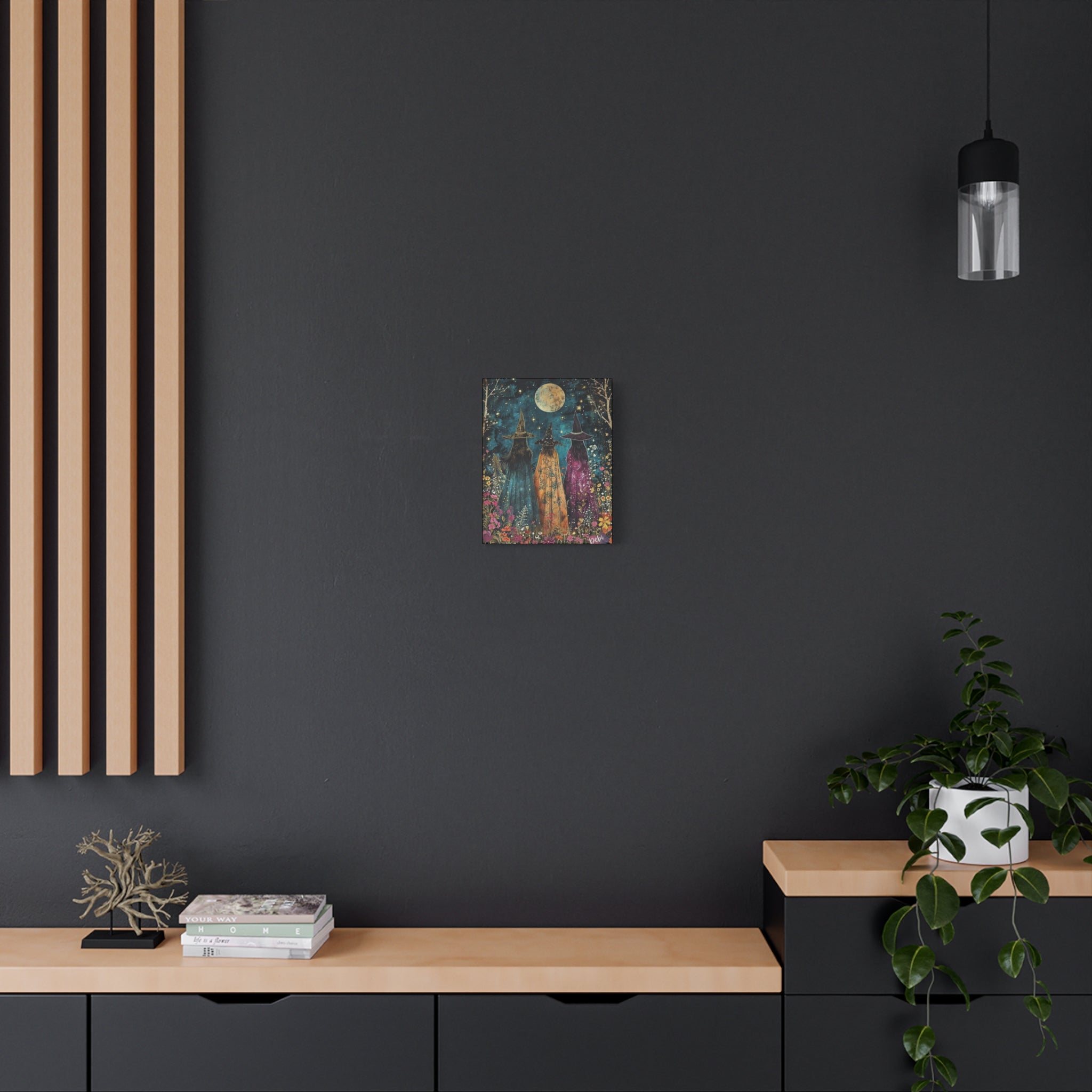 Full moon Trio Canvas Wall Art, Halloween Decor, Boho Home Decor, Mystic Wall Hanging, Witchy Artwork, Gift for Witches