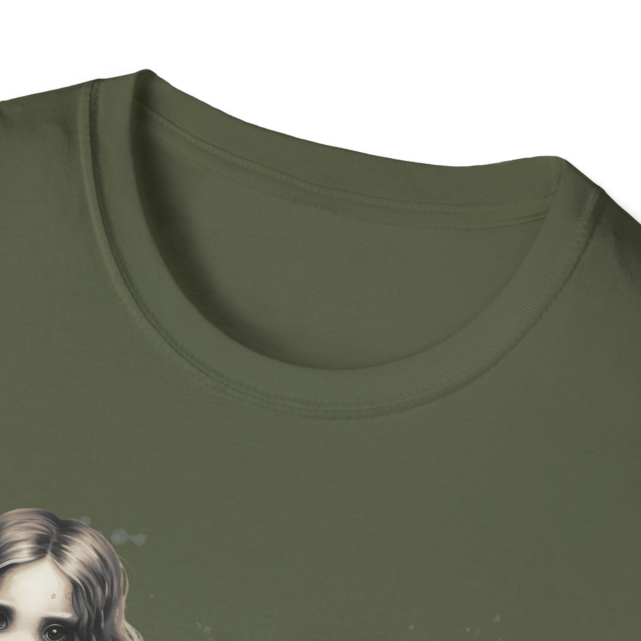 Creepy Doll  Humor T-Shirt, Unisex Softstyle Tee, Quirky Graphic Shirt, Halloween Outfit, Unique Gift Idea, Funny Apparel