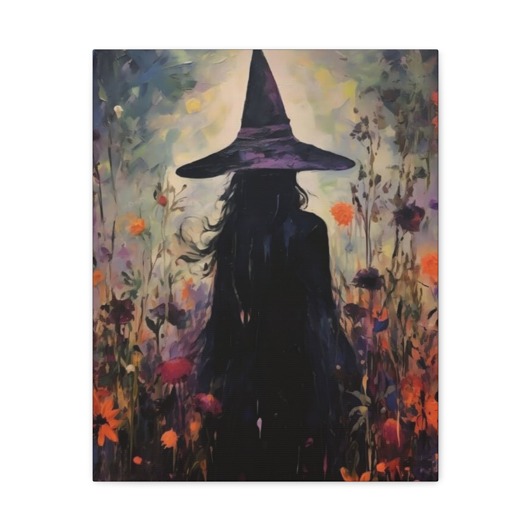 Fall Canvas Wall Art Print - Witch Silhouette in Floral Field, Mystical Home Decor, Boho Aesthetic Art, Perfect Gift for Halloween, Witchy [...]