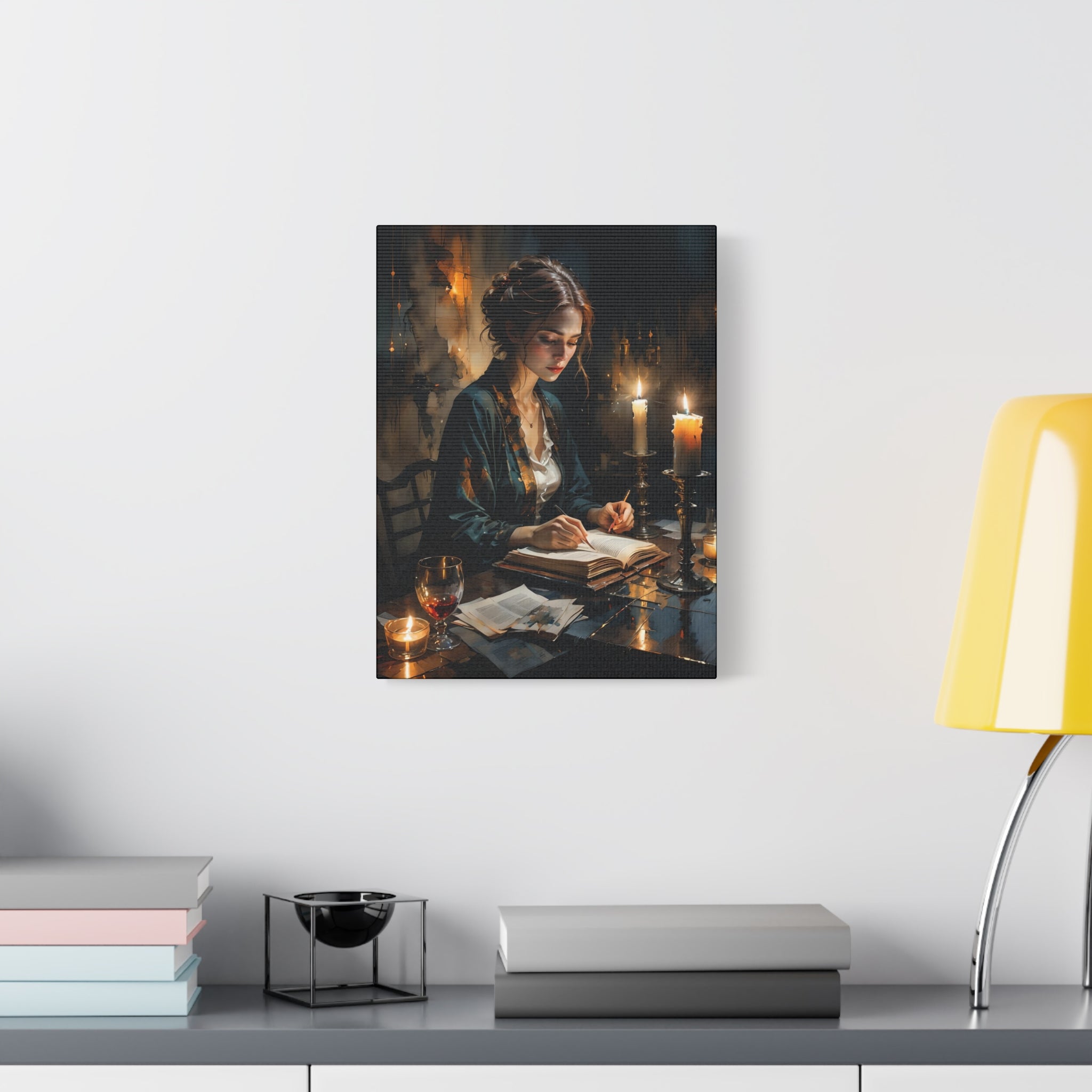 The Writer Stretched Canvas Wall Art, Cozy Home Décor, Perfect Gift for Book Lovers, Mystical Artwork, Living Room Accent