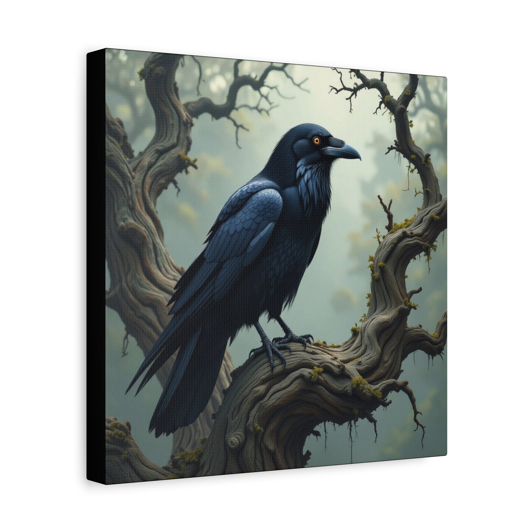 Mystical Raven Canvas Art, Black Bird Wall Decor, Gothic Home Accent, Halloween Decoration, Nature Artwork