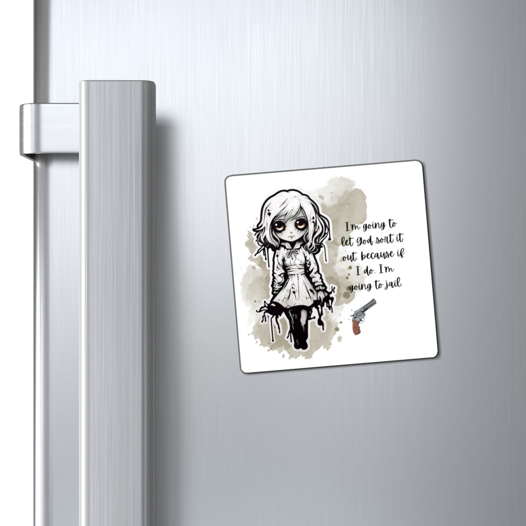 Creepy Doll Magnet, Whimsical Refrigerator Décor, Unique Gift for Goth Aesthetics, Quirky Kitchen Accessory, Funny Home Decor
