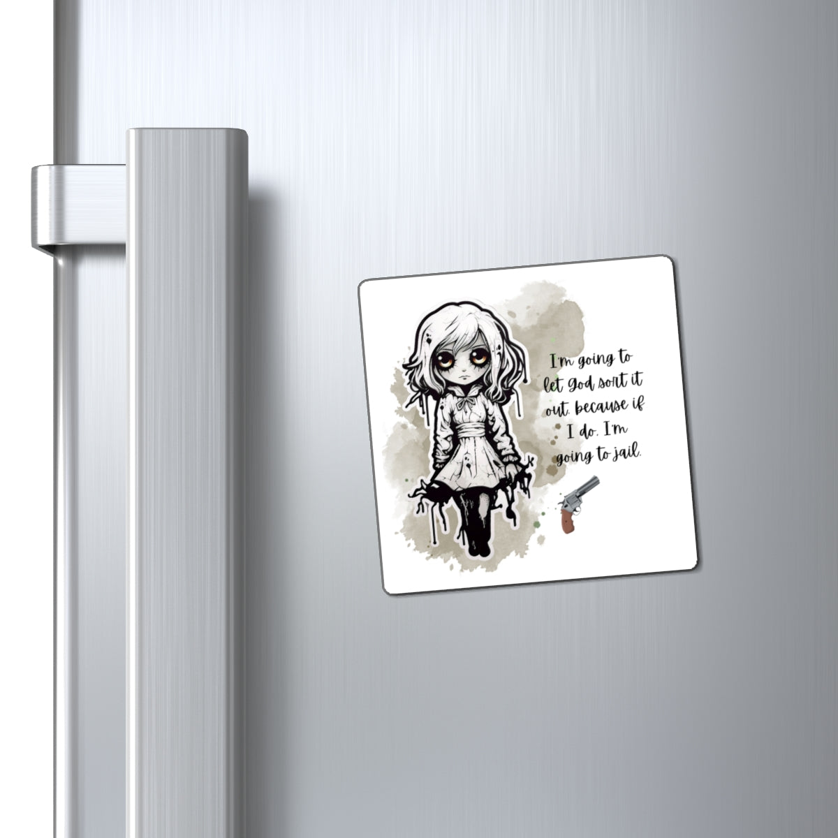 Creepy Doll Magnet, Whimsical Refrigerator Décor, Unique Gift for Goth Aesthetics, Quirky Kitchen Accessory, Funny Home Decor