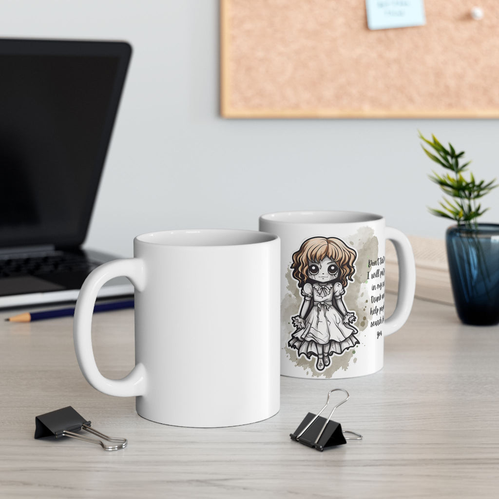 Creepy Doll Ceramic Mug with Playful Design - Perfect Gift for Friends, Family, and Special Occasions