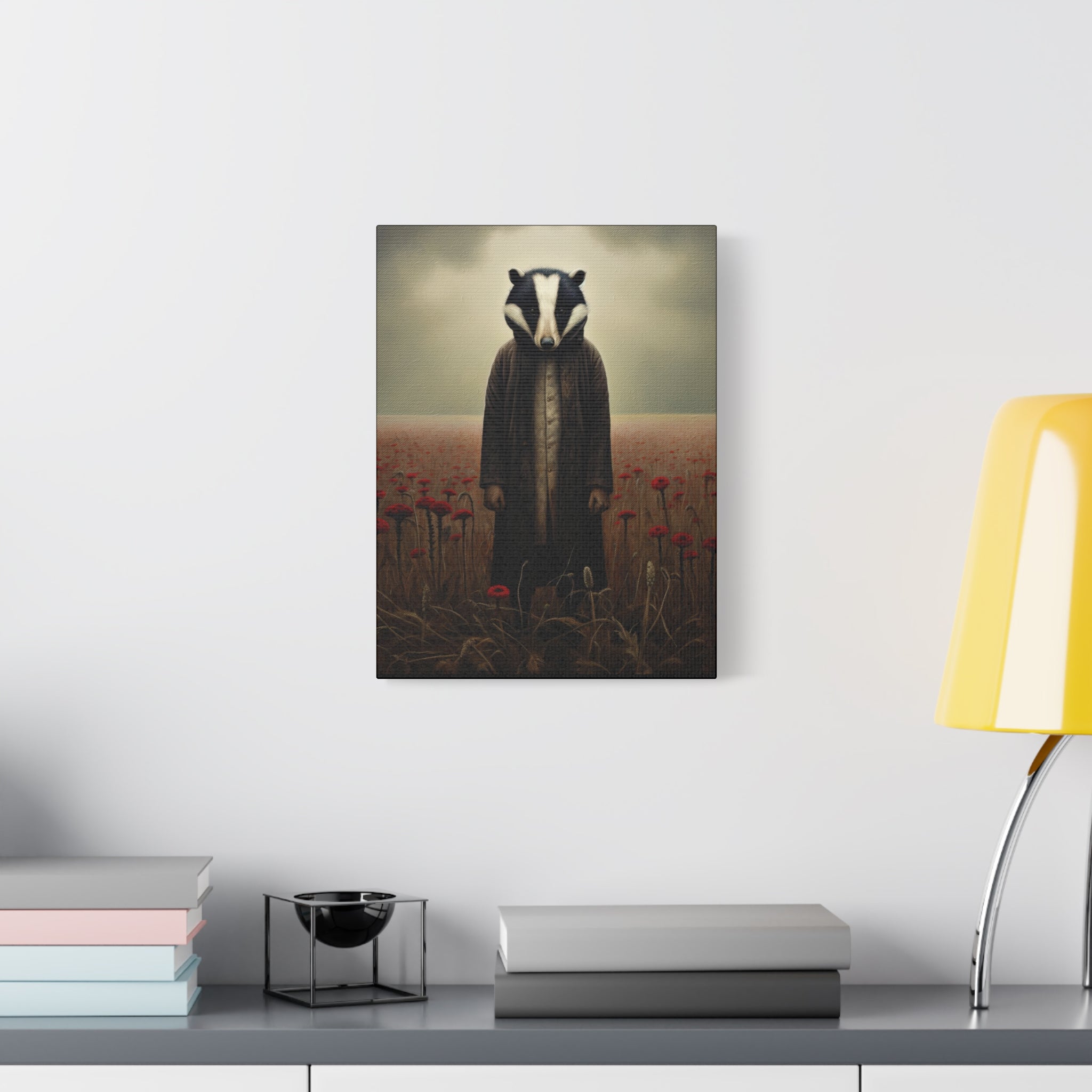 Folk Horror Badger Canvas Art, Unique Animal Wall Decor, Home Aesthetic Art, Gift for Animal Lovers, Quirky Housewarming Idea