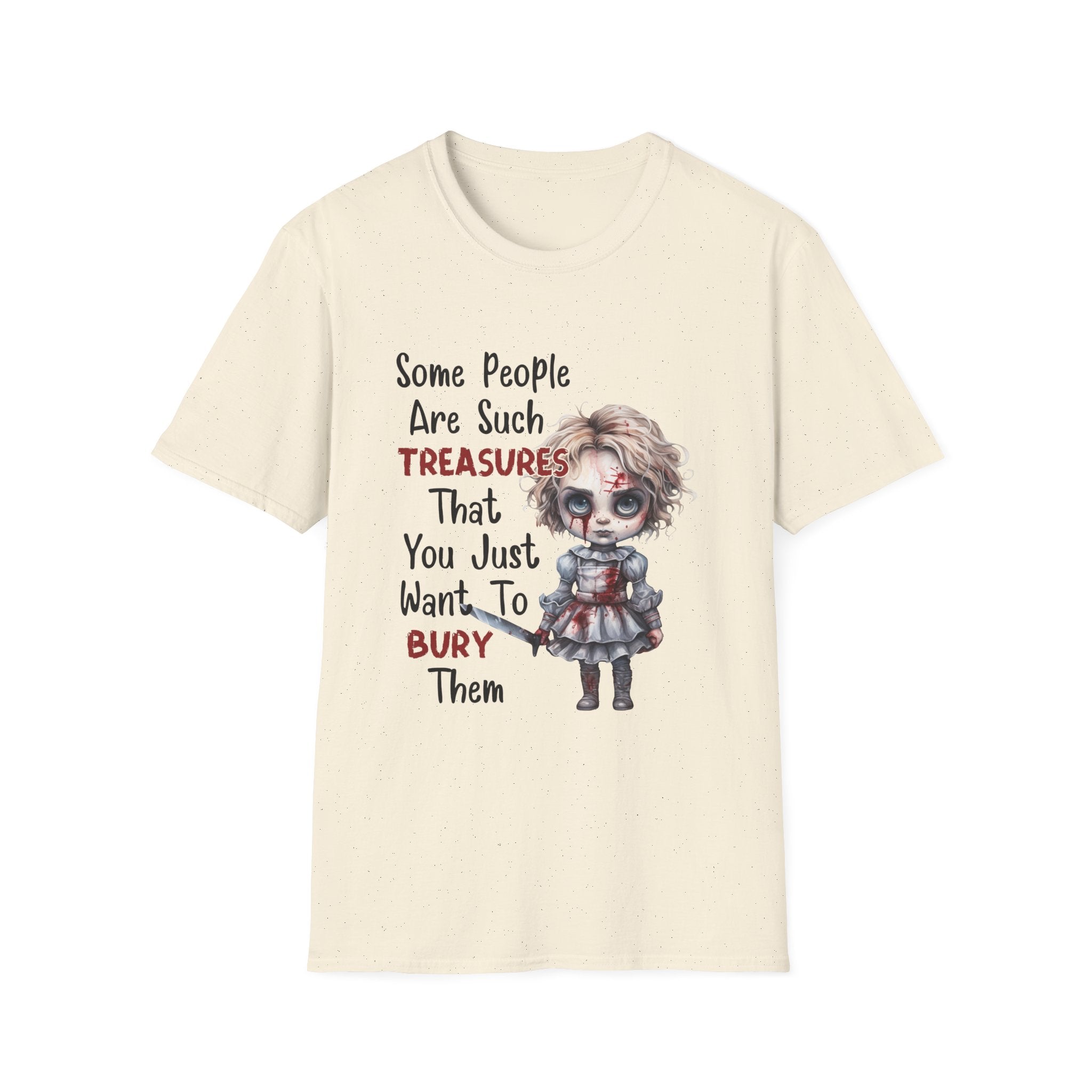 Creepy Doll Graphic Tee for Fun-Loving Souls, Funny Unisex T-Shirt, Casual Wear, Gift for Friends, Halloween and Birthday Party