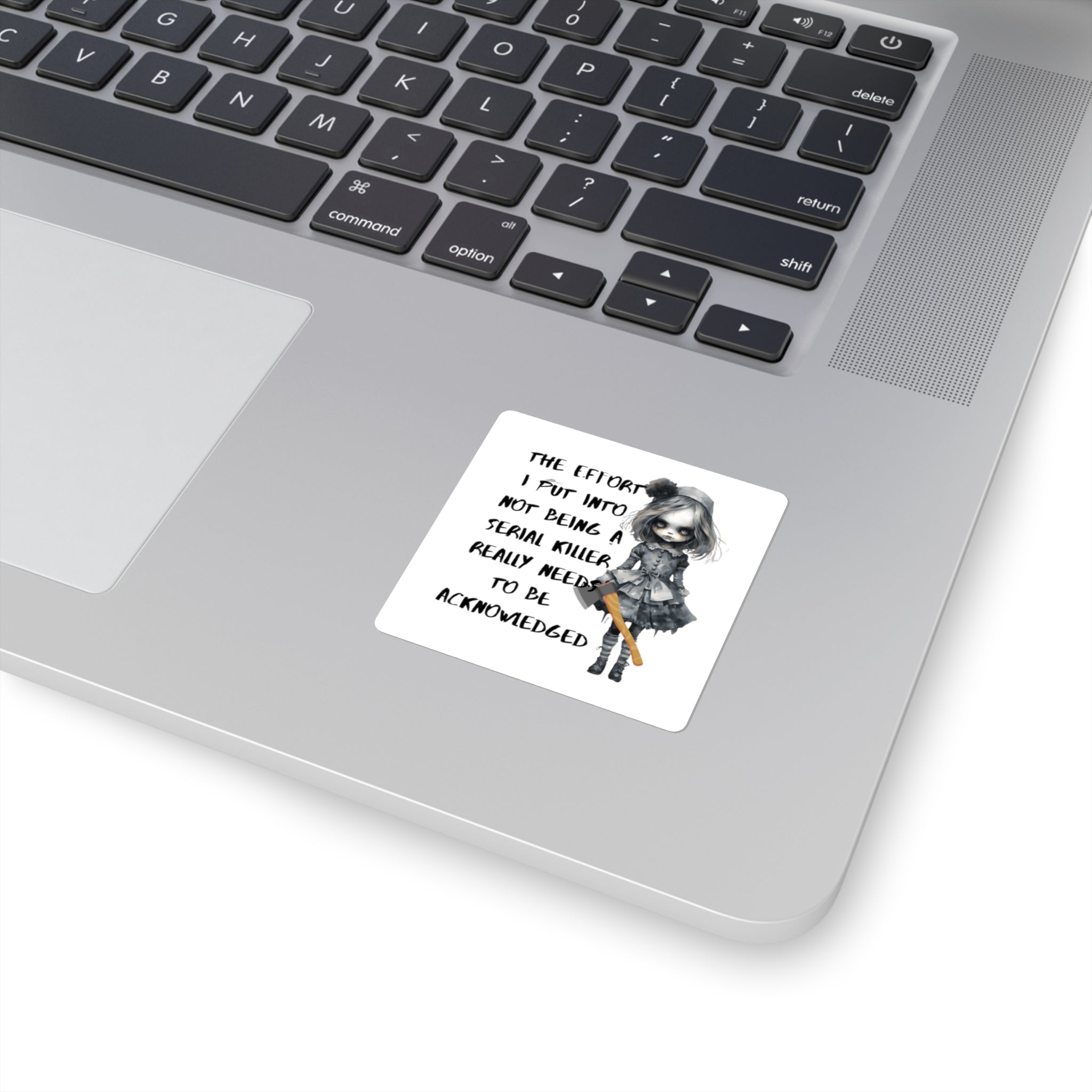 Creepy Doll Square Stickers - Dark Humor, Quirky Decals for Laptops, Journals, Gifts, Halloween Decor, Gothic Aesthetic
