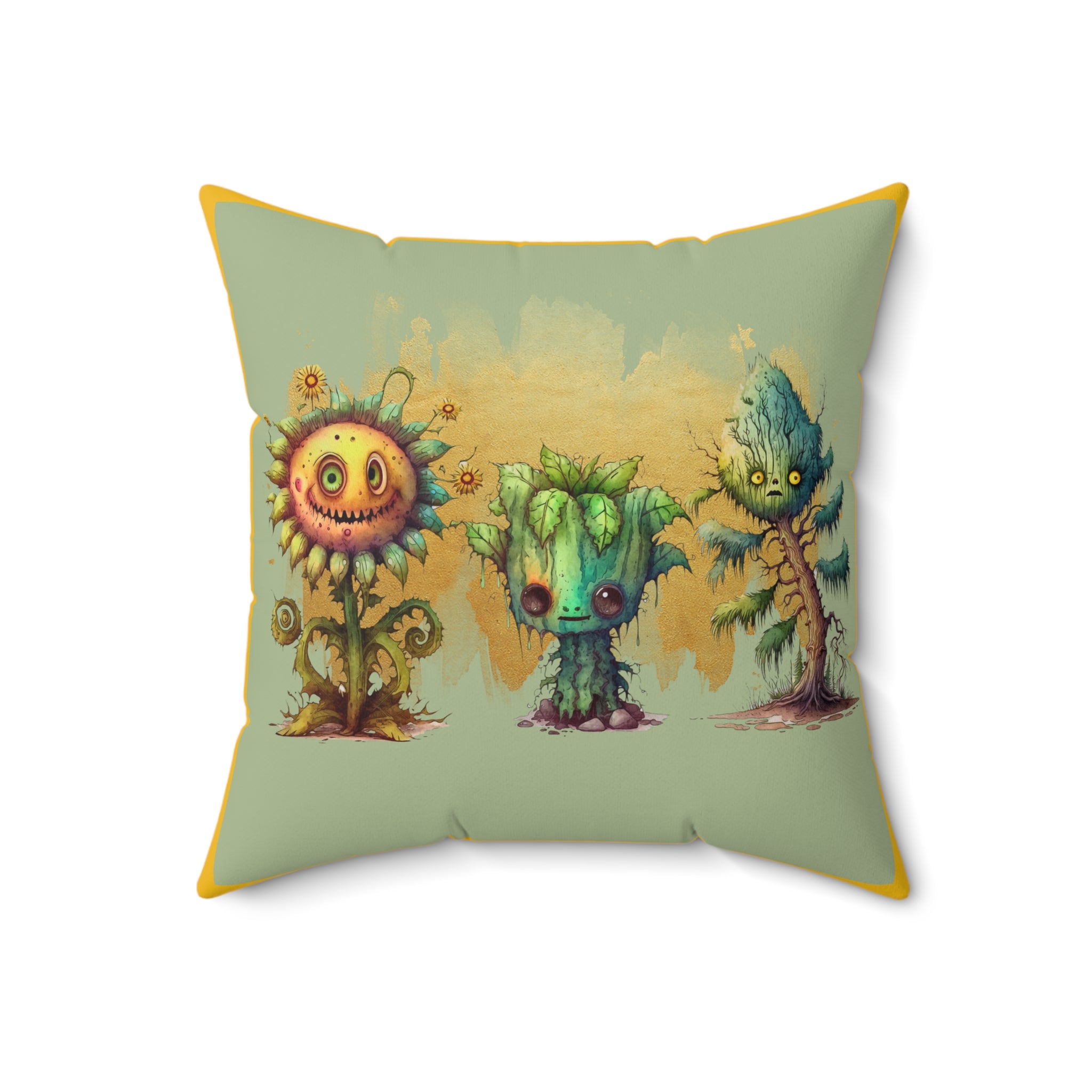 Creepy Garden 3 Plant Character Pillow, Decorative Cushion, Colorful Home Decor, Gift for Garden Lovers, Nursery Accent