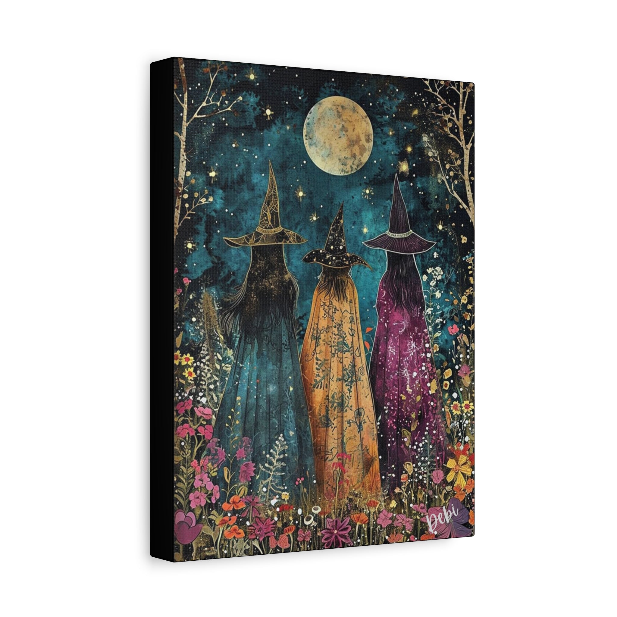 Full moon Trio Canvas Wall Art, Halloween Decor, Boho Home Decor, Mystic Wall Hanging, Witchy Artwork, Gift for Witches