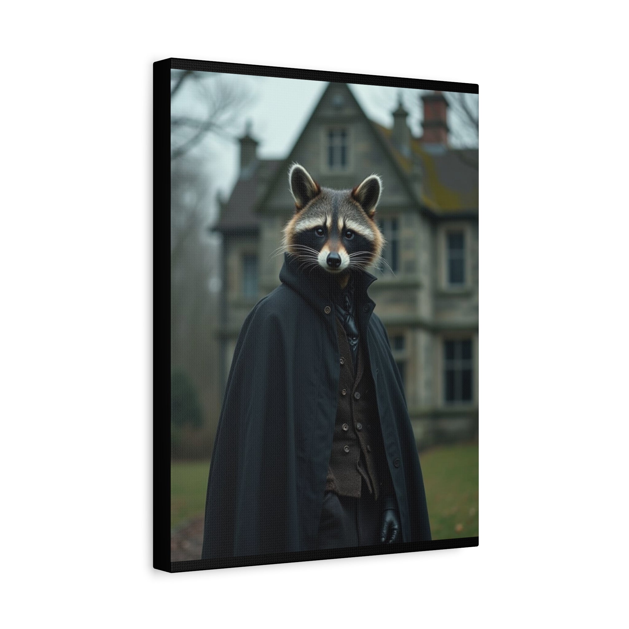 Folk Horror Raccoon Art Canvas, Raccoon Decor, Unique Wall Art, Home Aesthetic, Quirky Animal Portrait, Gift for Animal Lovers