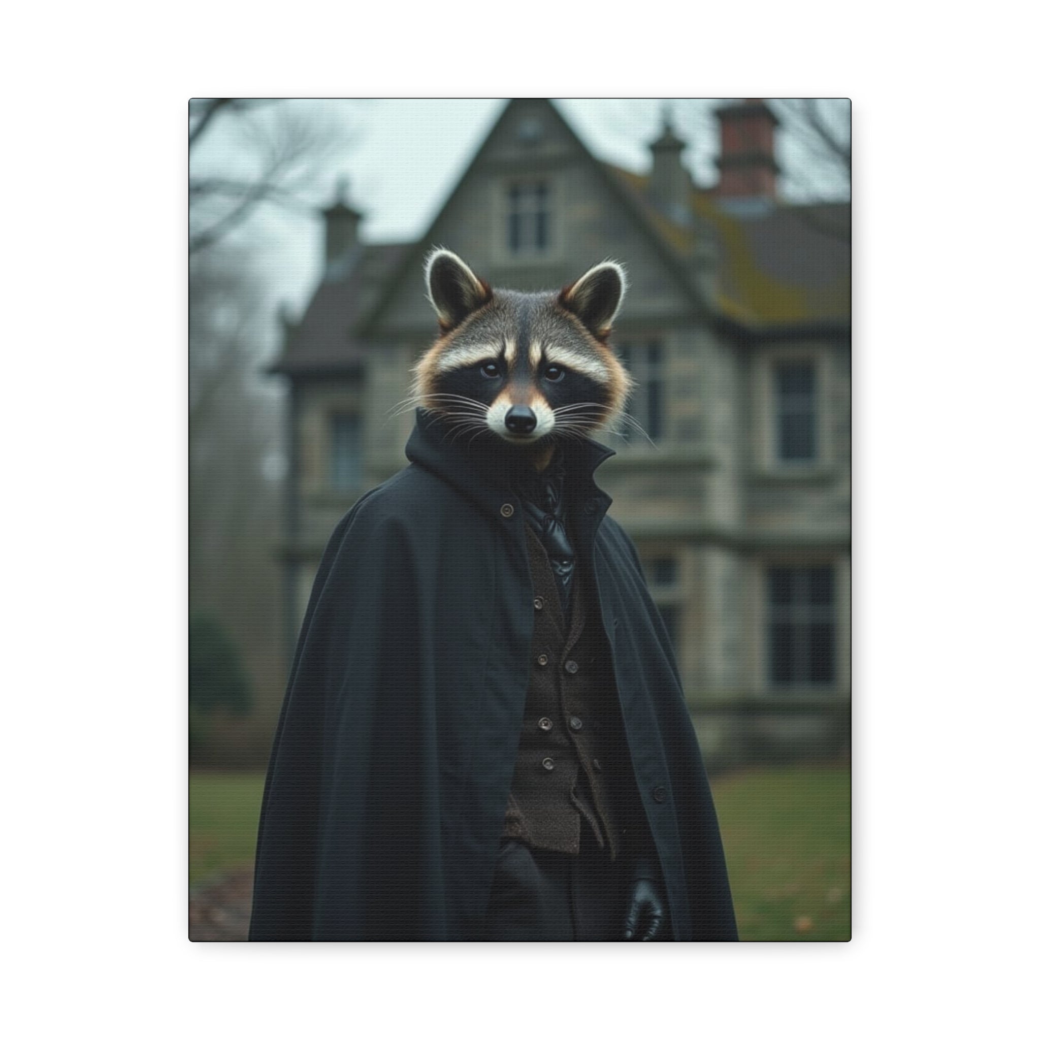 Folk Horror Raccoon Art Canvas, Raccoon Decor, Unique Wall Art, Home Aesthetic, Quirky Animal Portrait, Gift for Animal Lovers