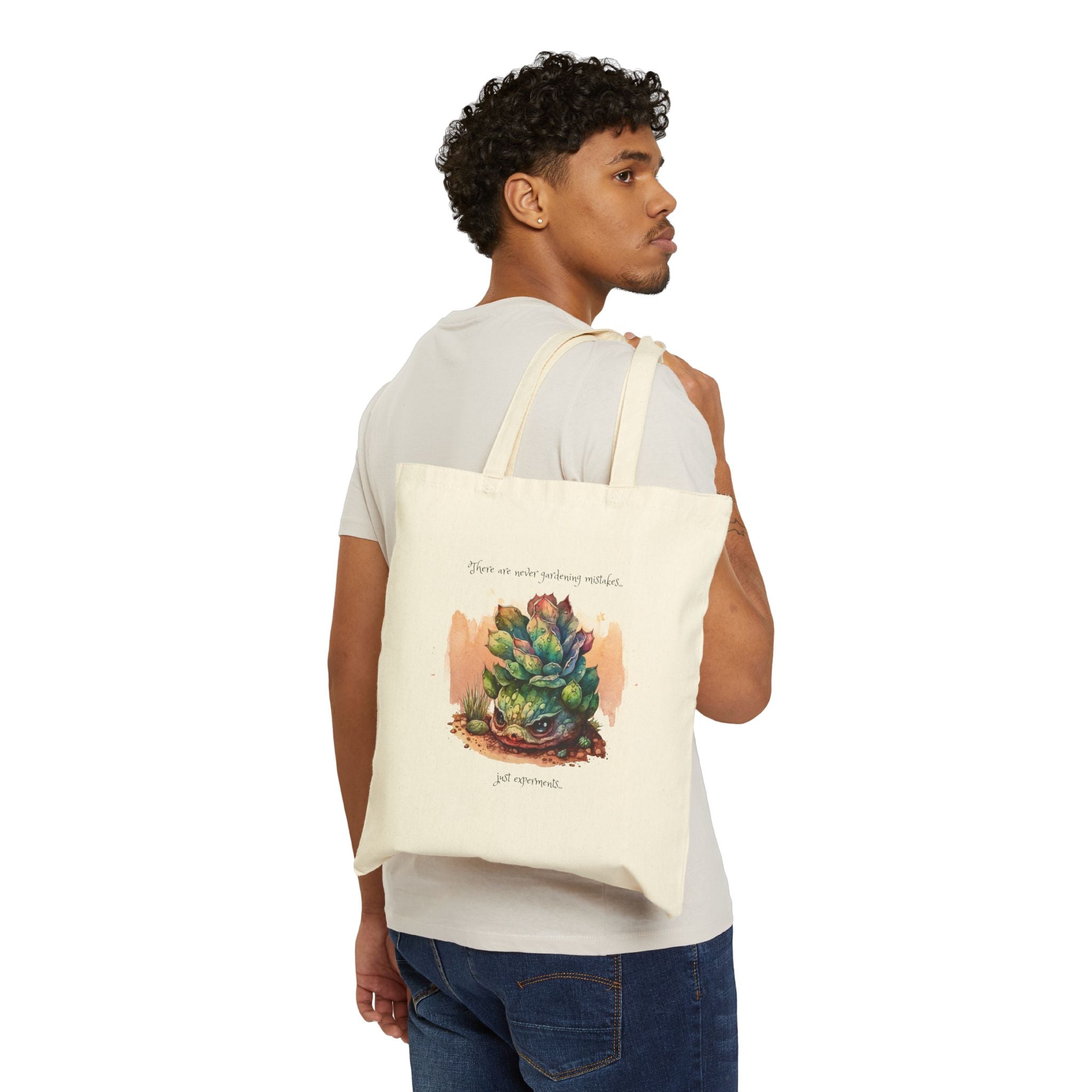 Creepy Garden Succulent Art Cotton Canvas Tote Bag, Eco-Friendly Tote, Plant Lover Gift, Reusable Grocery Bag, Botanical Print Shopping Bag