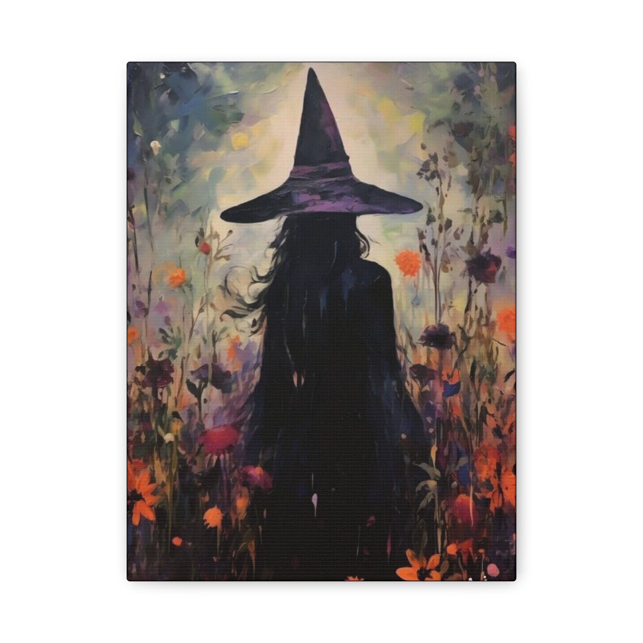 Fall Canvas Wall Art Print - Witch Silhouette in Floral Field, Mystical Home Decor, Boho Aesthetic Art, Perfect Gift for Halloween, Witchy [...]