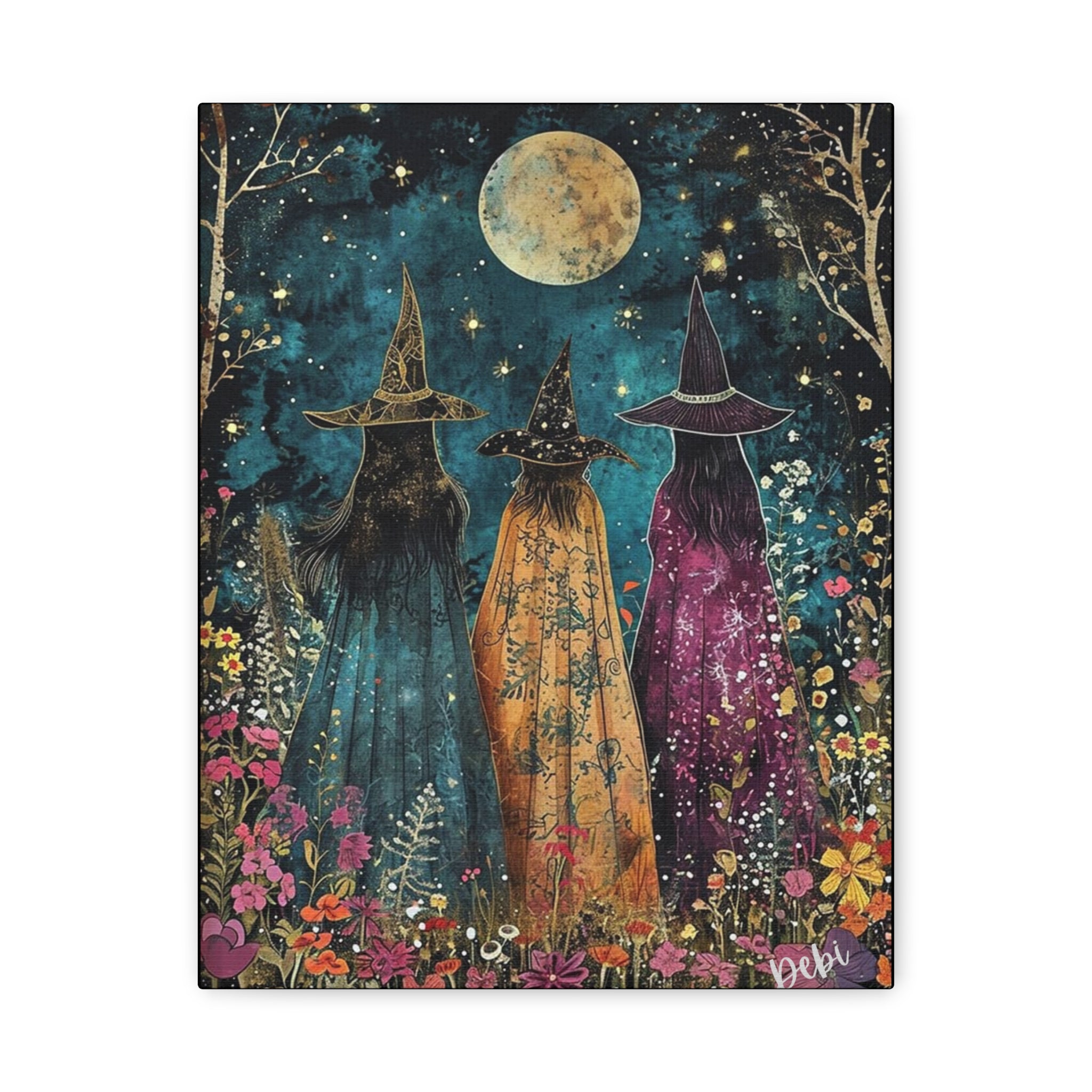 Full moon Trio Canvas Wall Art, Halloween Decor, Boho Home Decor, Mystic Wall Hanging, Witchy Artwork, Gift for Witches
