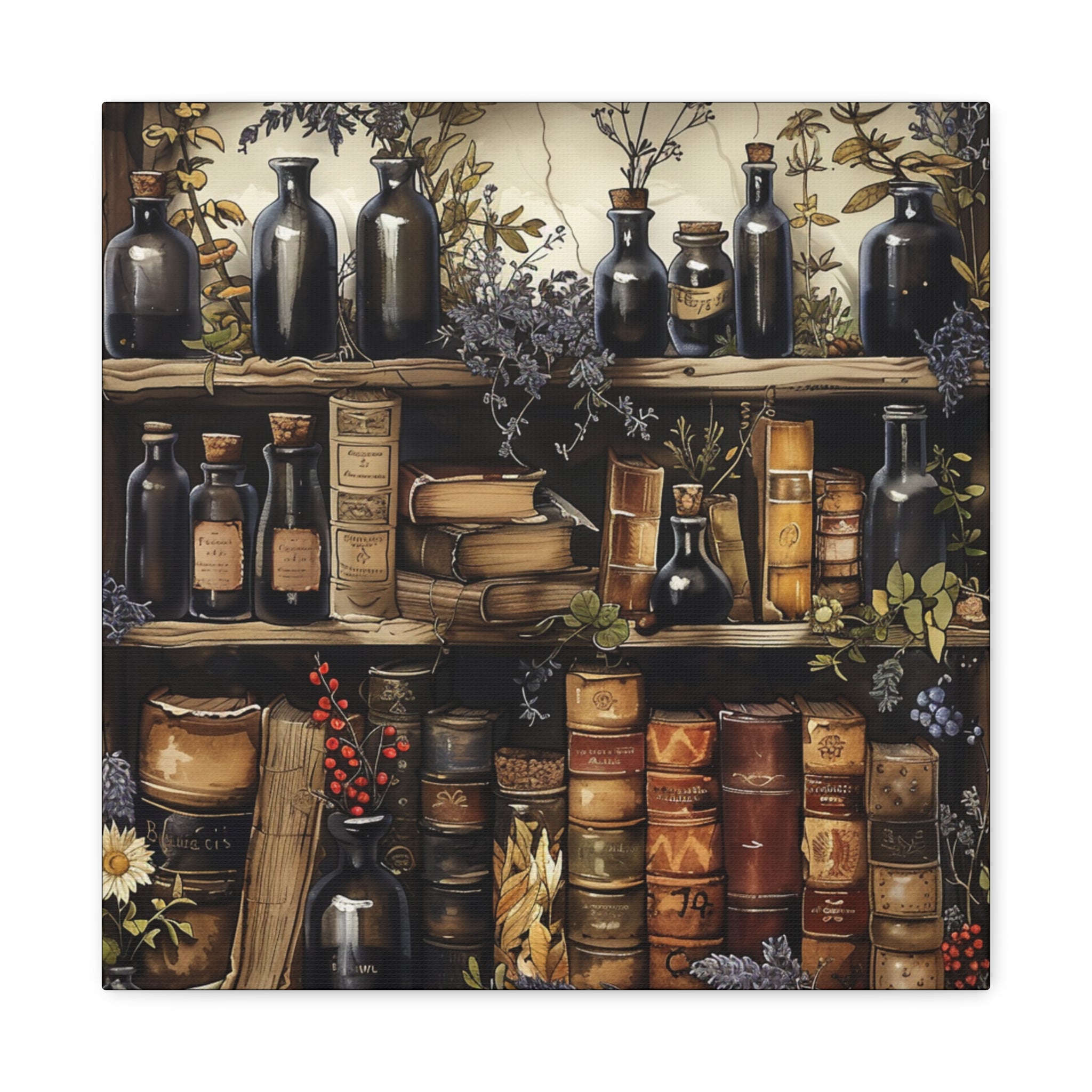 Vintage Bookstore Wall Art, Garden Decor, Black Bottle Artwork, Home Office Prints, Literary Gift, Cozy Aesthetic