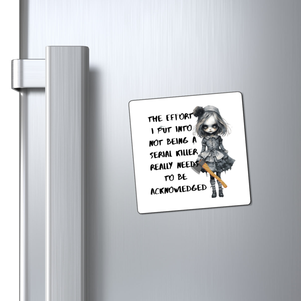 Creepy Doll Magnet: Acknowledgment of Effort | Quirky Home Decor, Gift for Her, Kitchen Accent, Dark Aesthetic, Funny Collectible