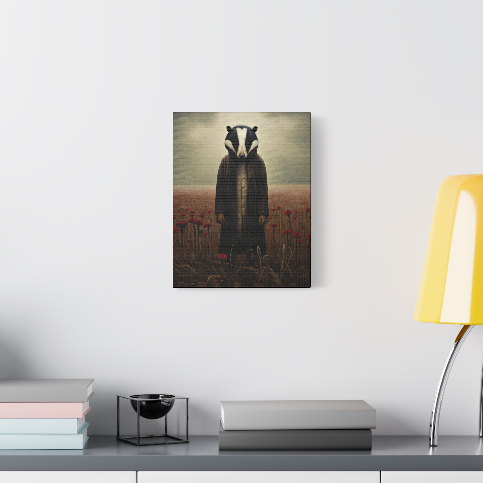 Folk Horror Badger Canvas Art, Unique Animal Wall Decor, Home Aesthetic Art, Gift for Animal Lovers, Quirky Housewarming Idea