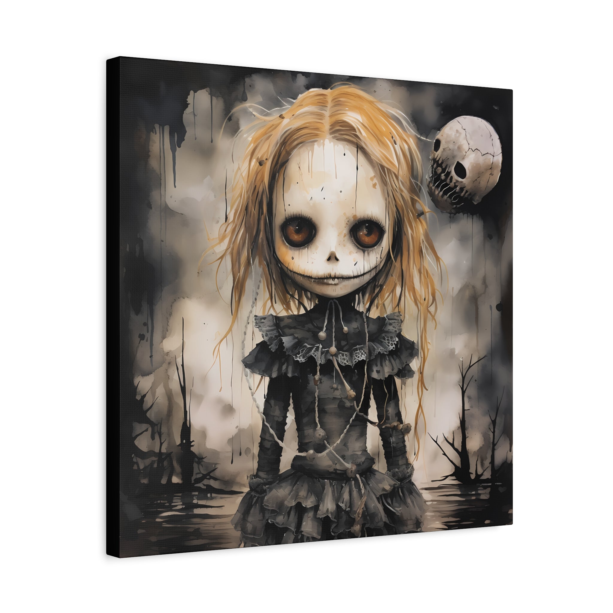 Creepy Doll Art Canvas, Gothic Wall Decor, Dark Aesthetic, Halloween Decor, Unique Home Print, Spooky Living Room Art