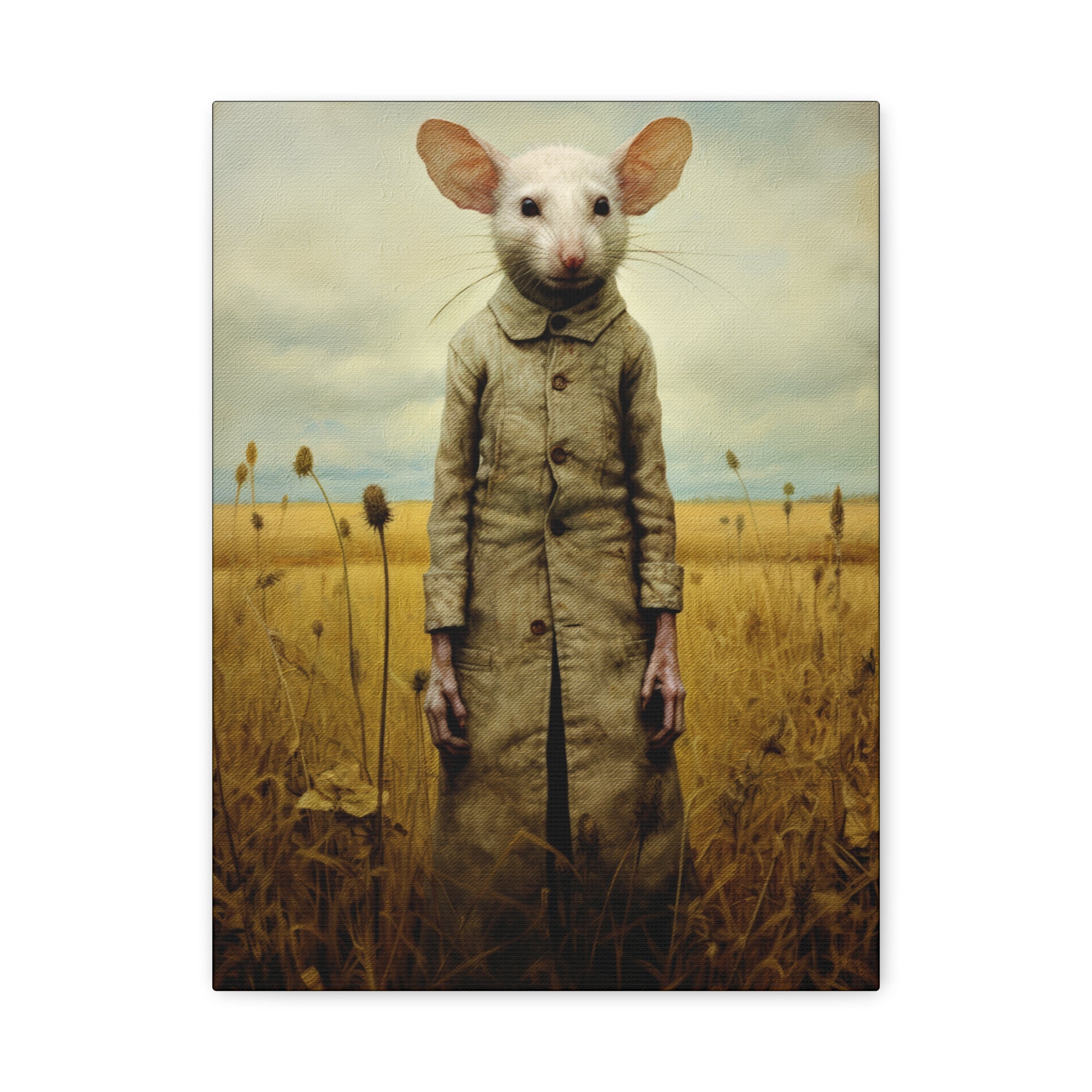 Folk Horror Mouse Canvas Print, Quirky Home Decor, Unique Gift, Art for Animal Lovers, Retro Aesthetic