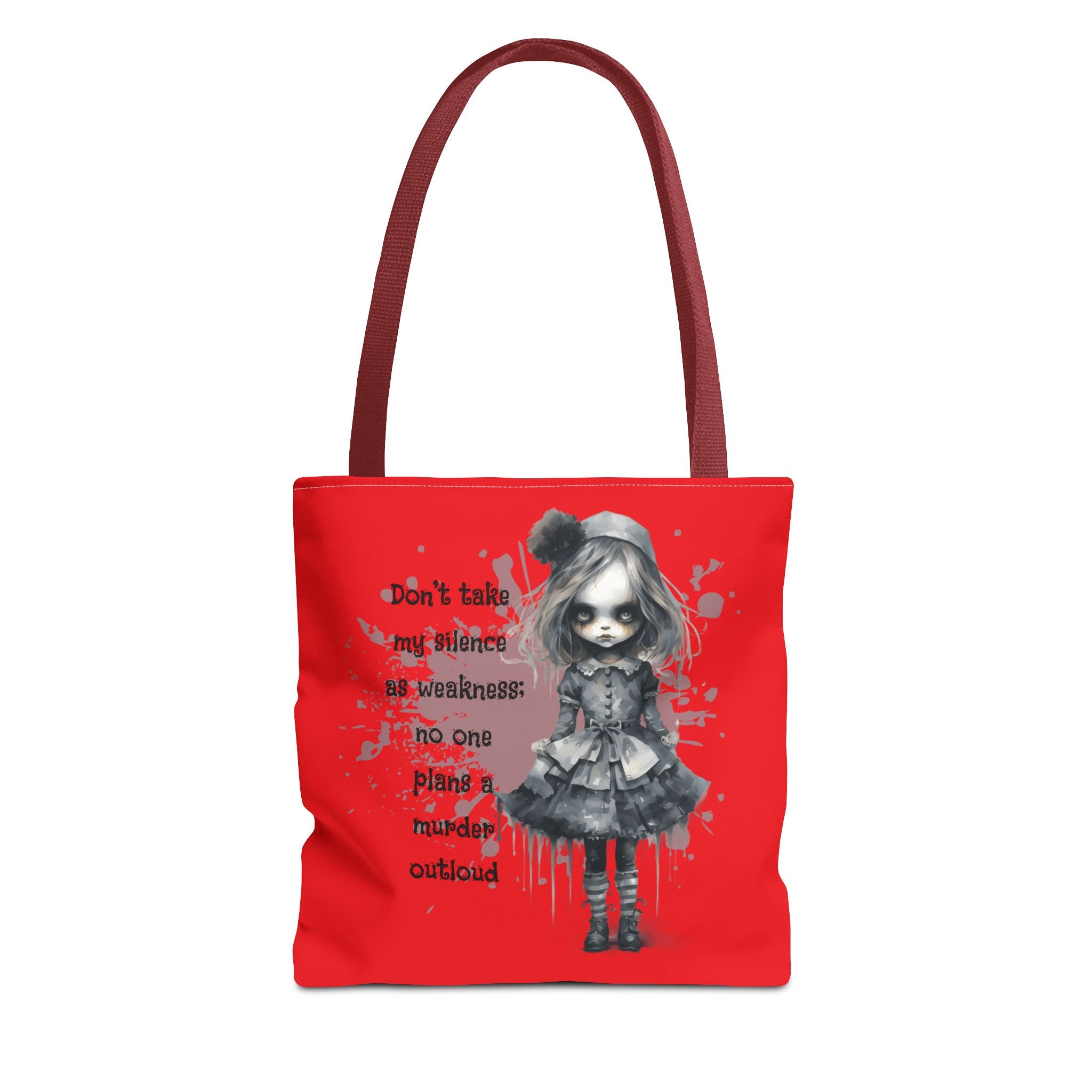 Creepy Doll Tote Bag: Don't Take My Silence As Weakness, Canvas Bag, Goth Style, Everyday Tote, Gift for Her