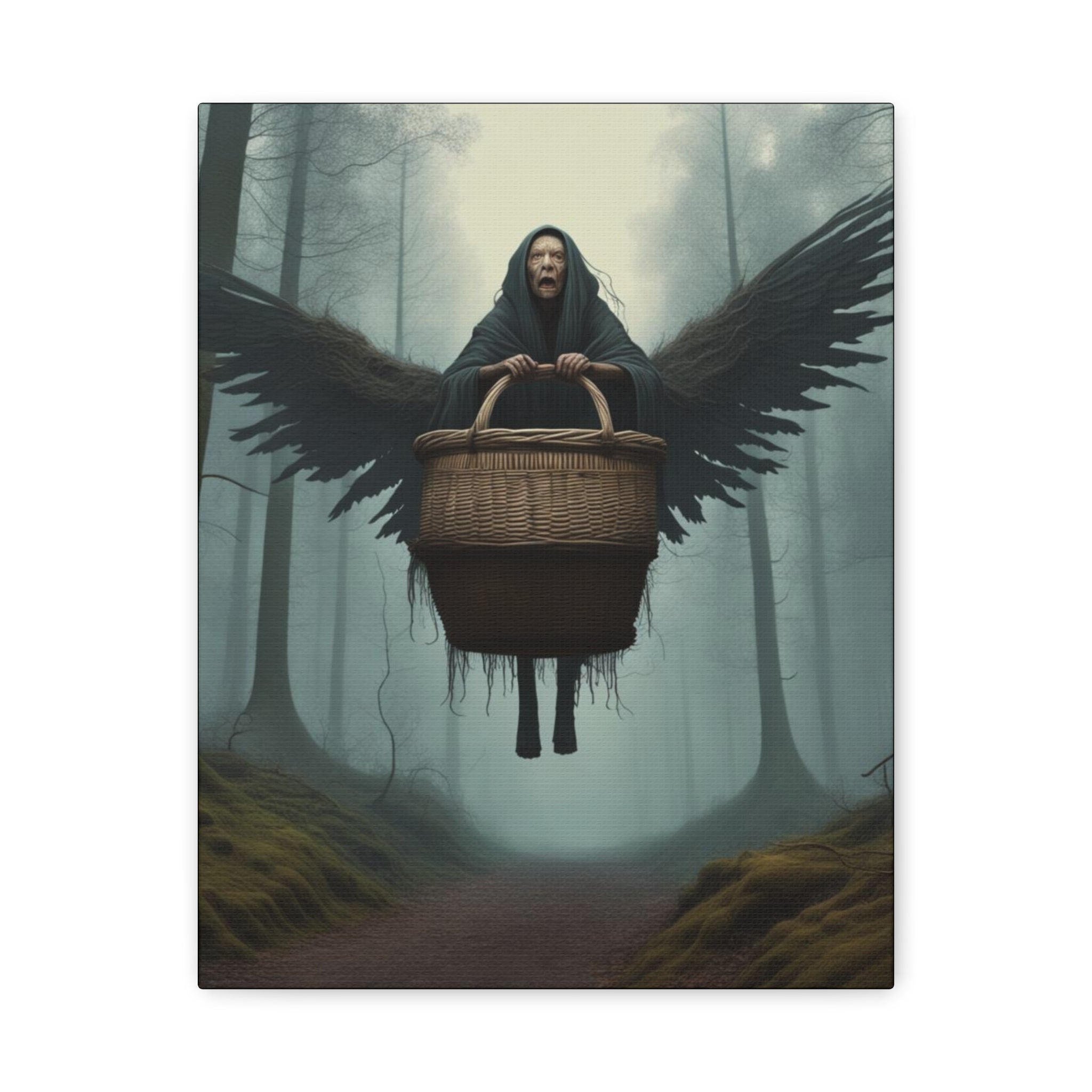 Baba Yaga Wall Art Canvas, Dark Angel Decor, Gothic Home Decor, Unique Gift for Art Lovers, Witchy Wall Art, Mysterious Art Print