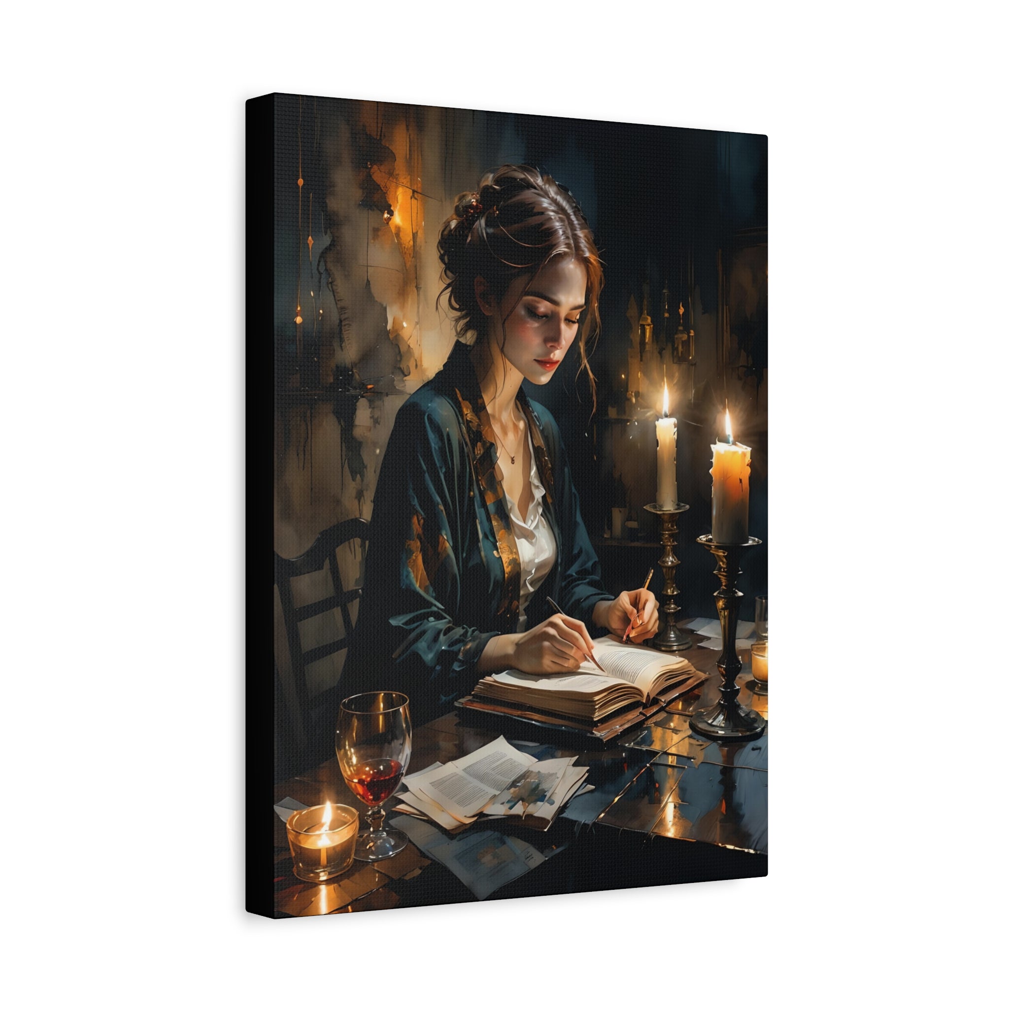 The Writer Stretched Canvas Wall Art, Cozy Home Décor, Perfect Gift for Book Lovers, Mystical Artwork, Living Room Accent