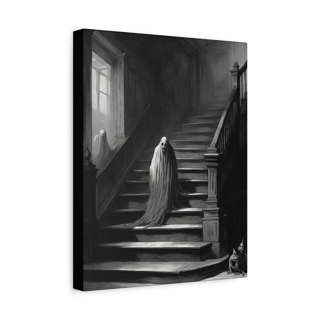 Haunted Staircase Canvas Art, Black and White Wall Decor, Gothic Home Decor, Spooky Halloween Artwork, Unique Gift for Horror Lovers