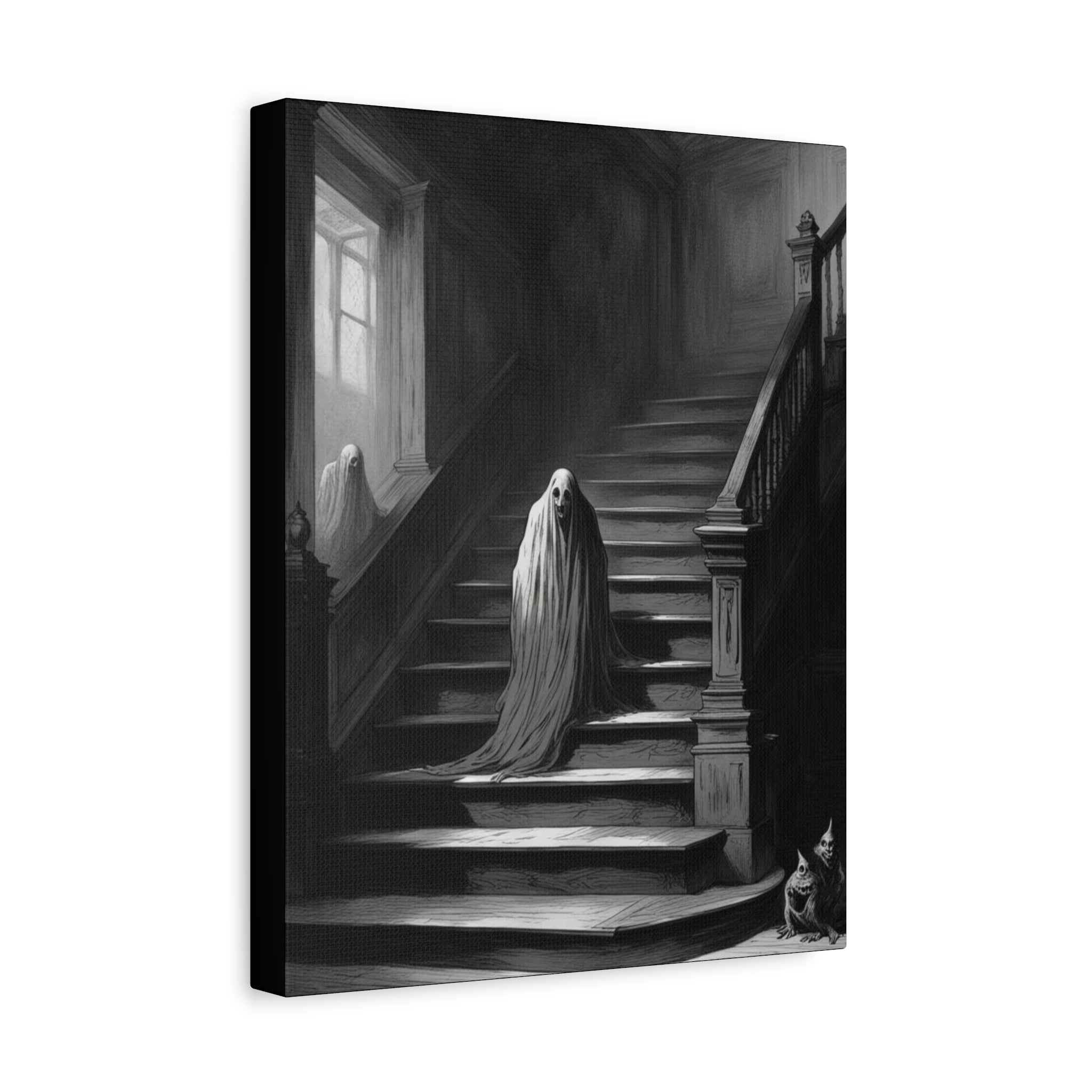 Haunted Staircase Canvas Art, Black and White Wall Decor, Gothic Home Decor, Spooky Halloween Artwork, Unique Gift for Horror Lovers