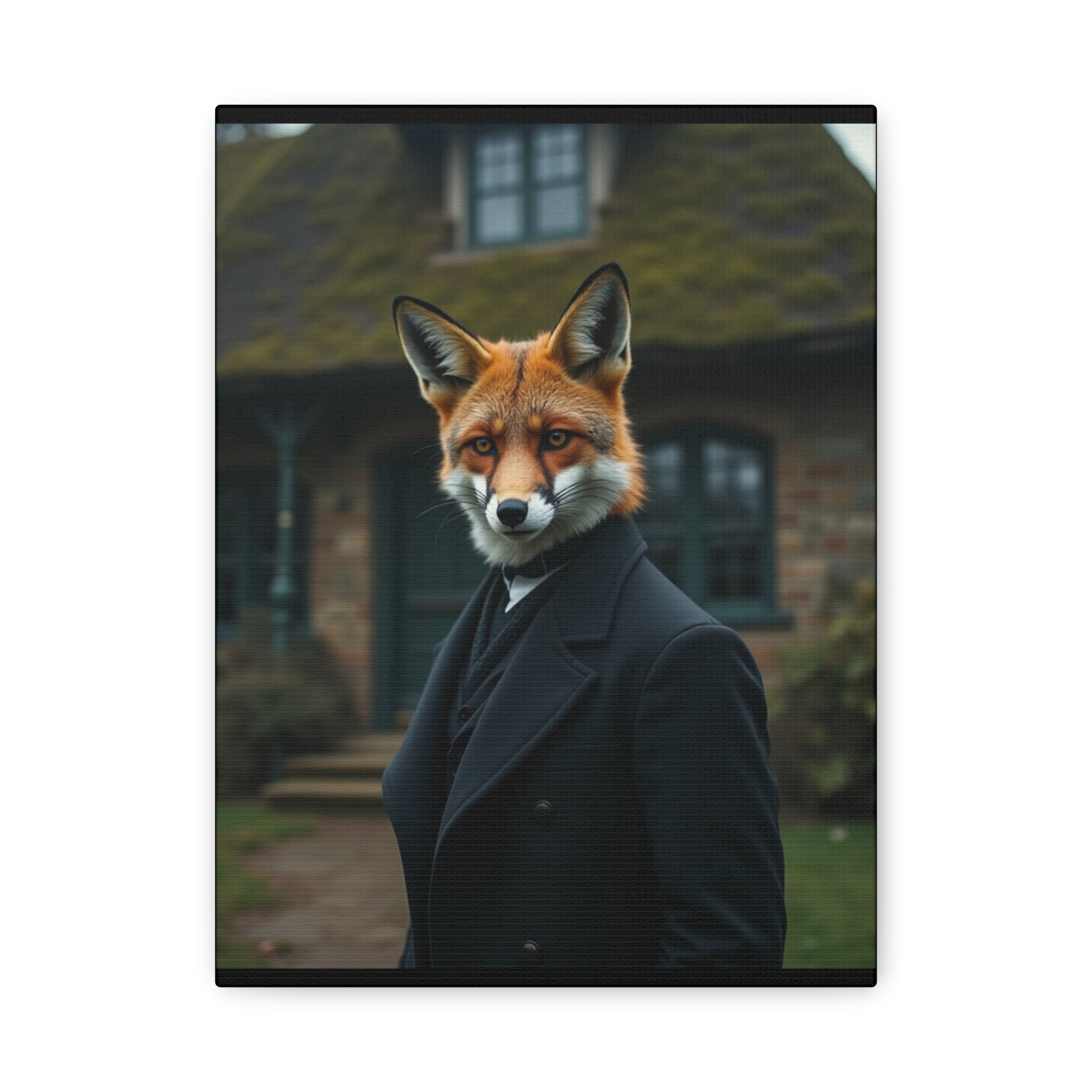 Folk Horror Fox Portrait Canvas Wall Art, Animal Lover Decor, Unique Gift, Rustic Home Accent, Nature-Inspired Artwork