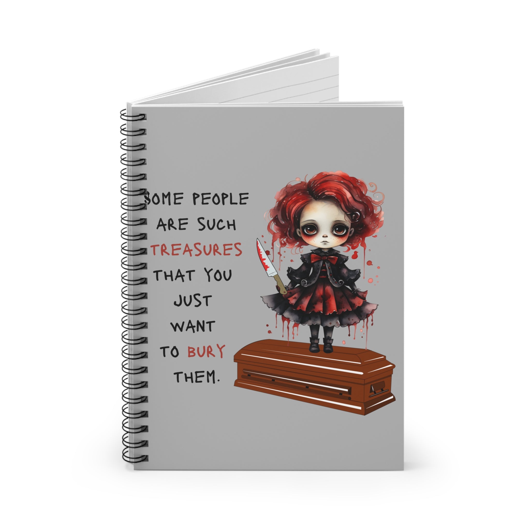 Creepy Doll Spiral Notebook - Dark Humor, Perfect for Stationery Lovers, Gifts for Halloween, Journaling, Unique Design