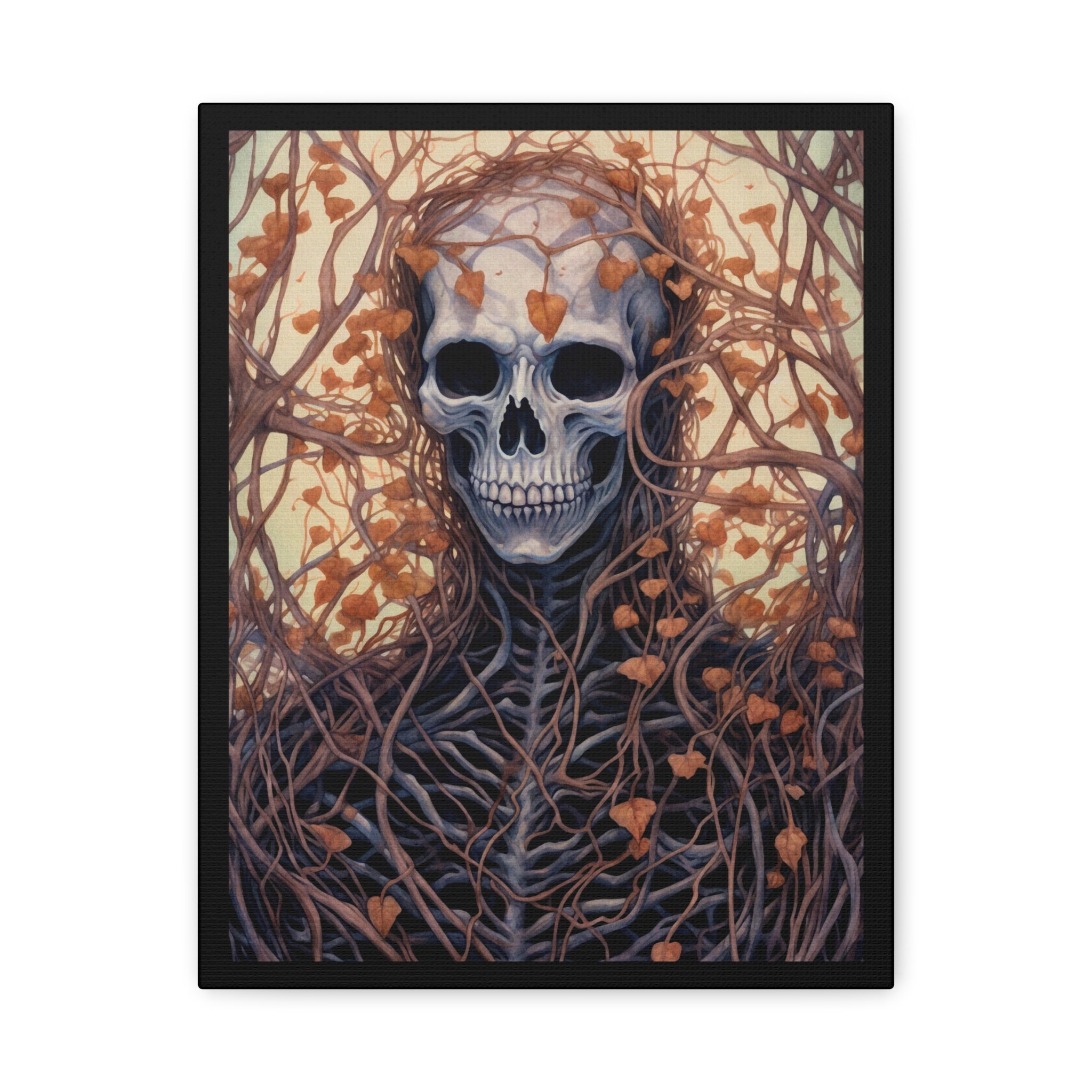 Vines Gothic Skeleton Wall Art Canvas, Spooky Home Decor, Fall Aesthetic, Halloween Art, Unique Gothic Gift