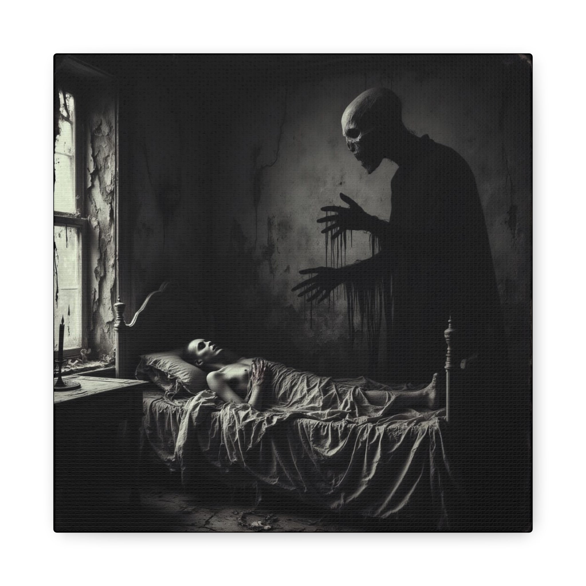 Night Terrors Art Canvas Print, Gothic Wall Decor for Home, Horror Themed Art, Unique Gift for Halloween, Spooky Bedroom Decor