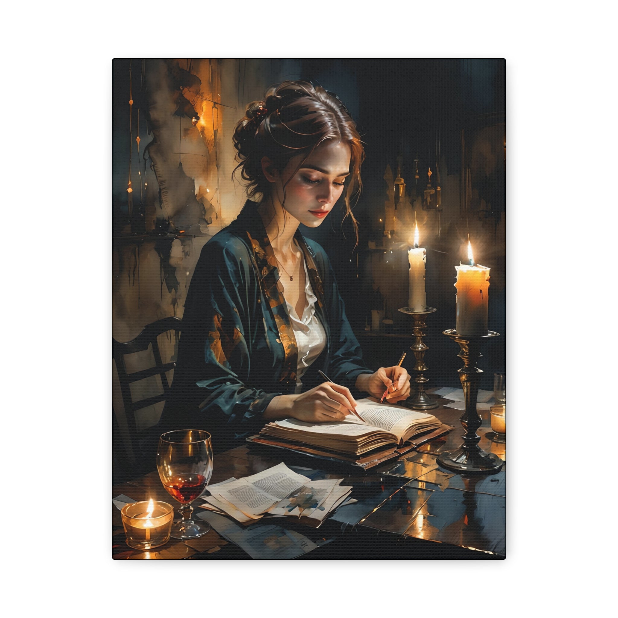 The Writer Stretched Canvas Wall Art, Cozy Home Décor, Perfect Gift for Book Lovers, Mystical Artwork, Living Room Accent