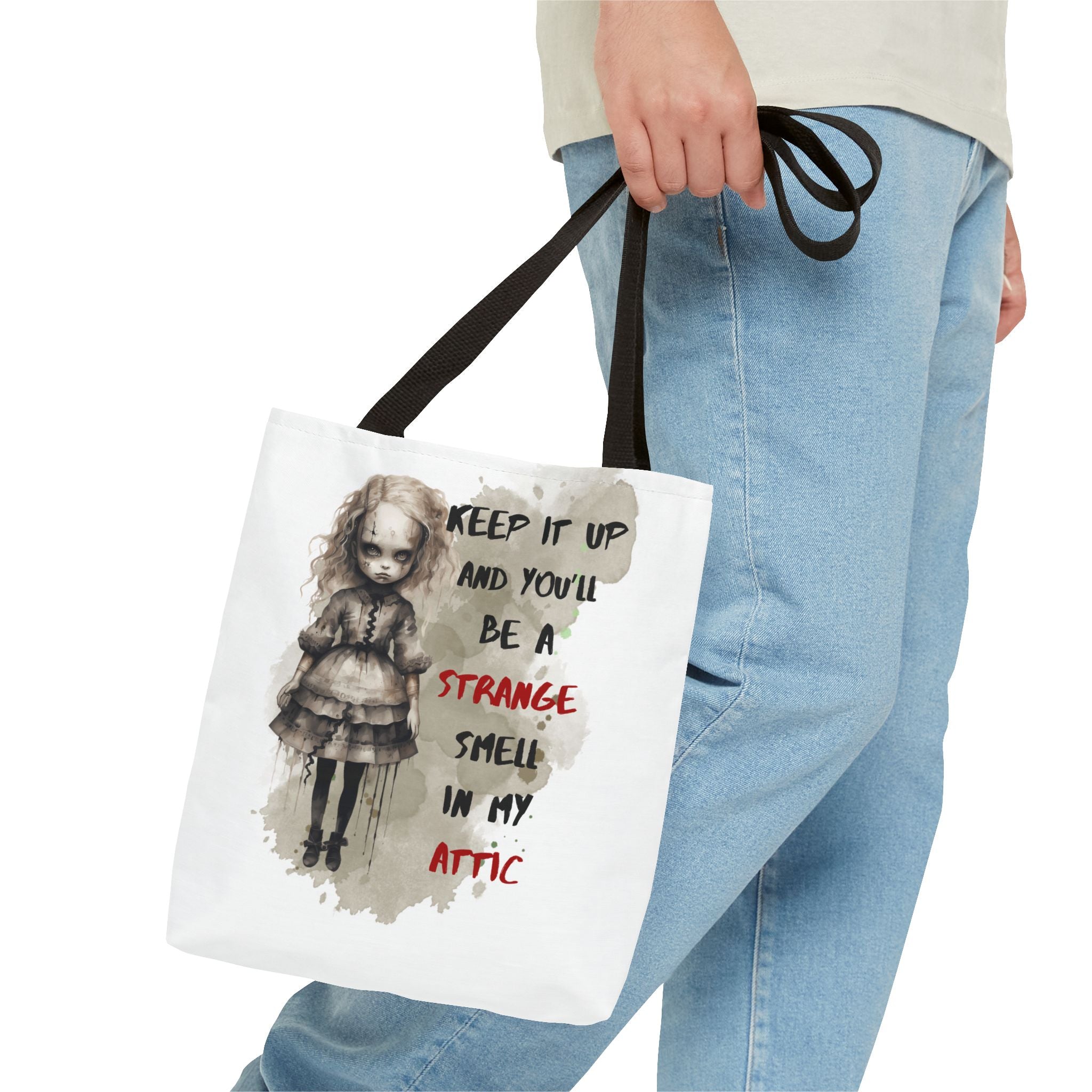 Strange Smell in My Attic Tote Bag, Gothic Eco-Friendly Tote, Witchy Canvas Bag, Unique Gift for Horror Fans, Halloween Essential