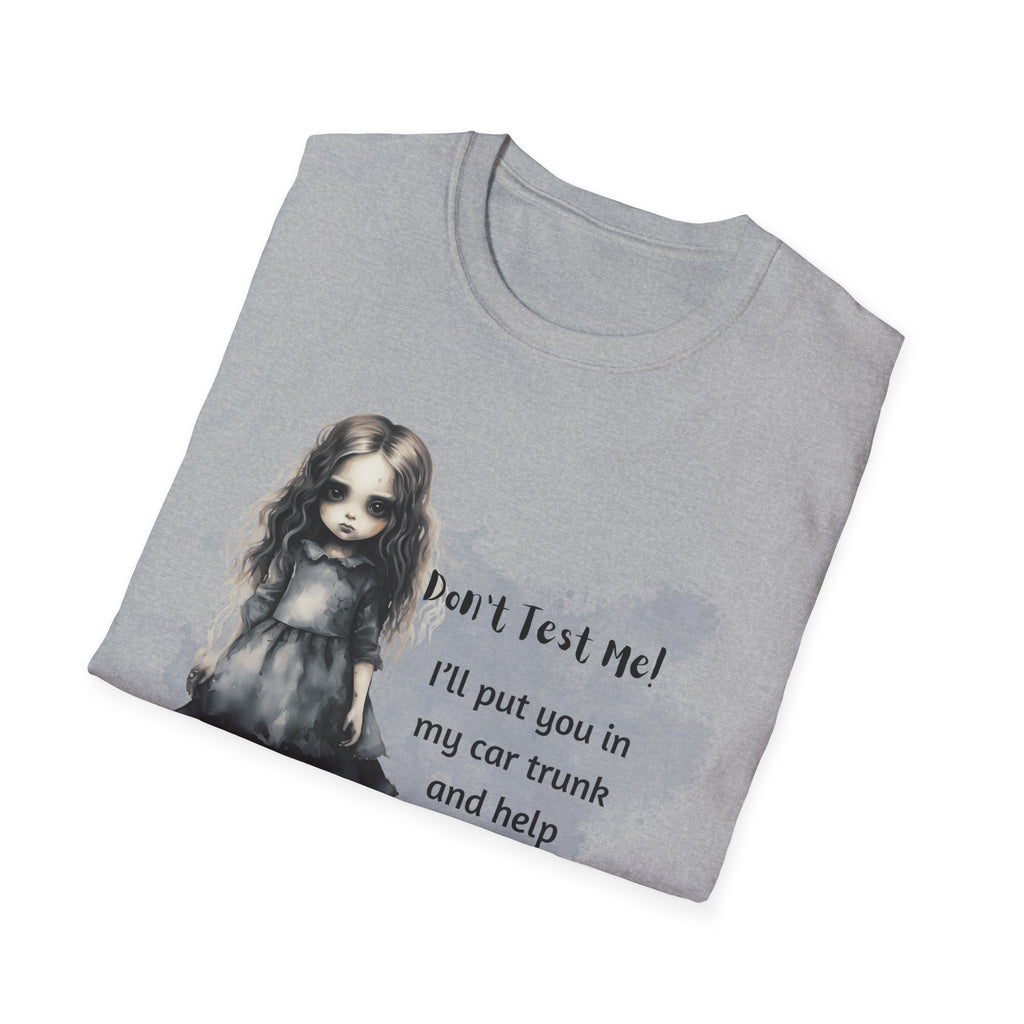Creepy Doll  Humor T-Shirt, Unisex Softstyle Tee, Quirky Graphic Shirt, Halloween Outfit, Unique Gift Idea, Funny Apparel