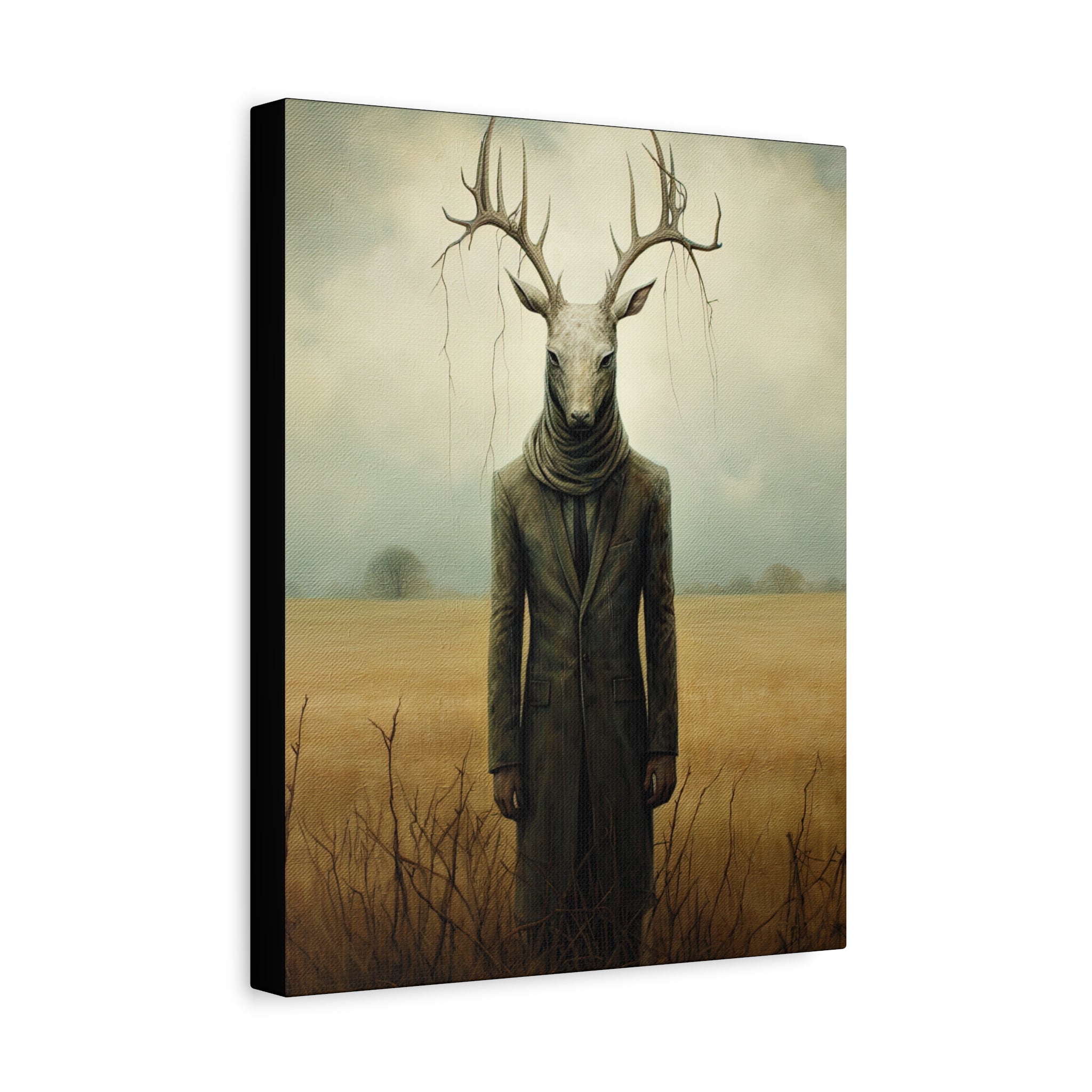Folk Horror Deer Canvas Art Print, Surreal Nature Wall Decor, Unique Gift for Animal Lovers, Modern Home Aesthetic, Gothic Room Accent