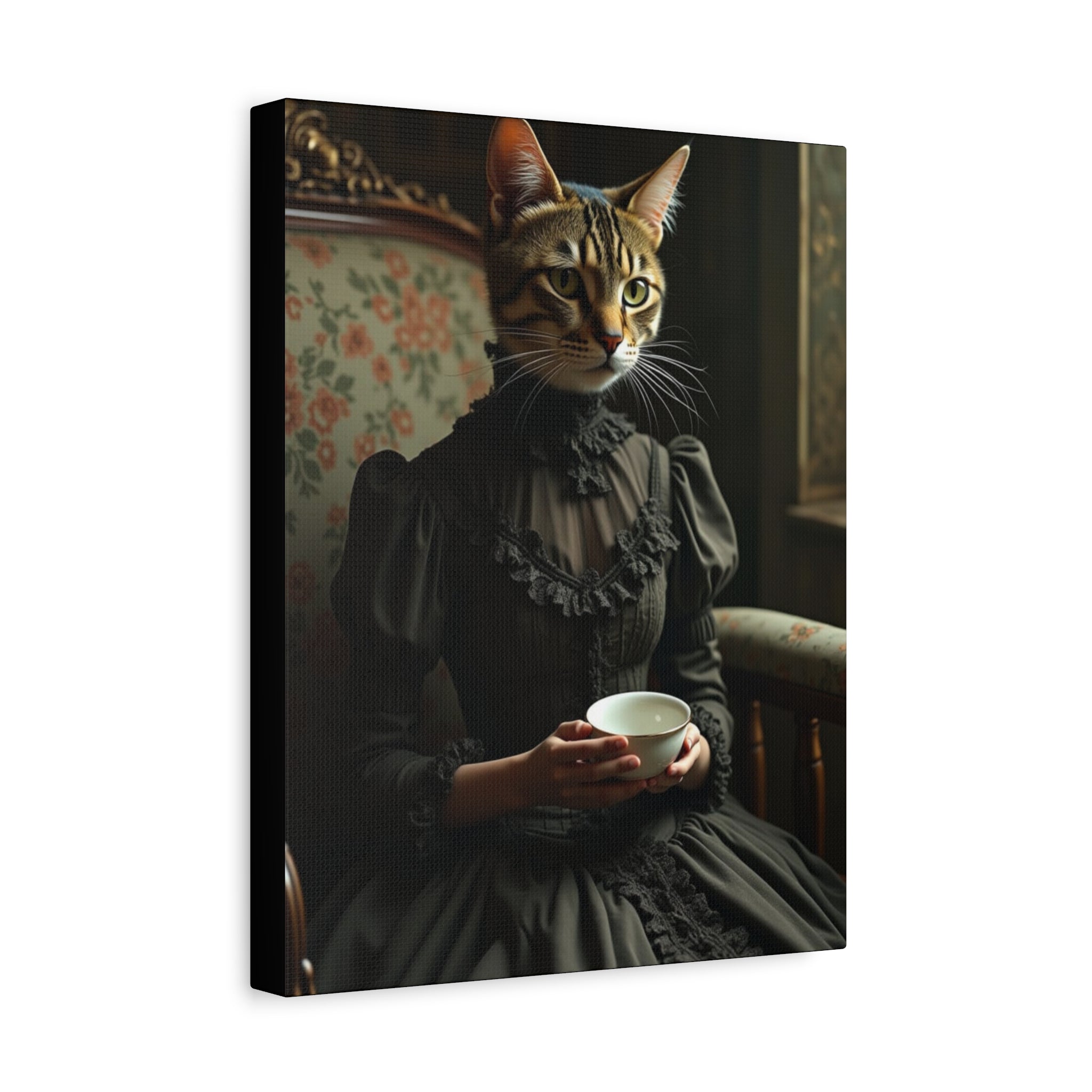 Folk Horror Cat Canvas Art, Whimsical Home Decor, Gift for Cat Lovers, Unique Wall Art, Vintage Style Decoration, Cat Illustration Print