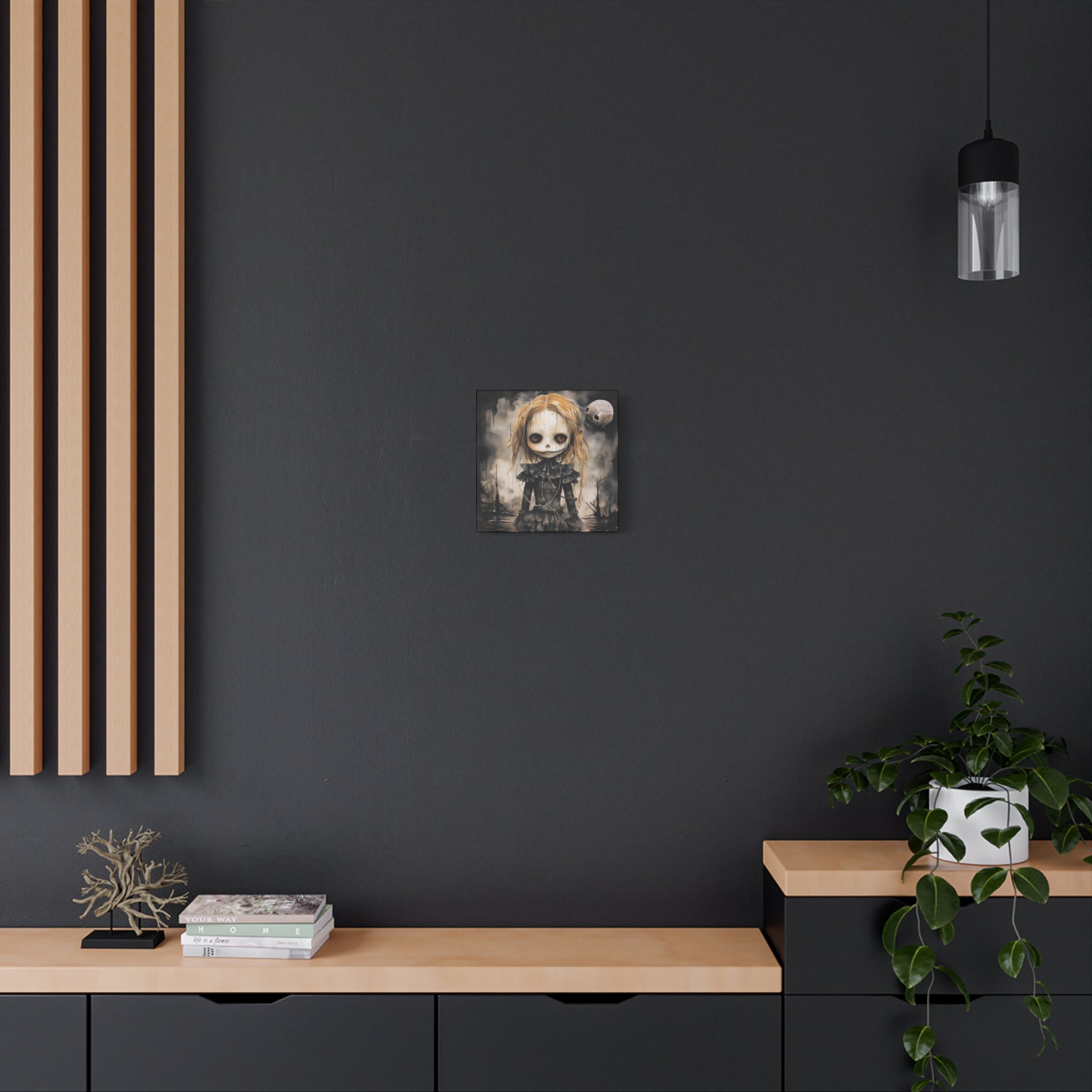 Creepy Doll Art Canvas, Gothic Wall Decor, Dark Aesthetic, Halloween Decor, Unique Home Print, Spooky Living Room Art