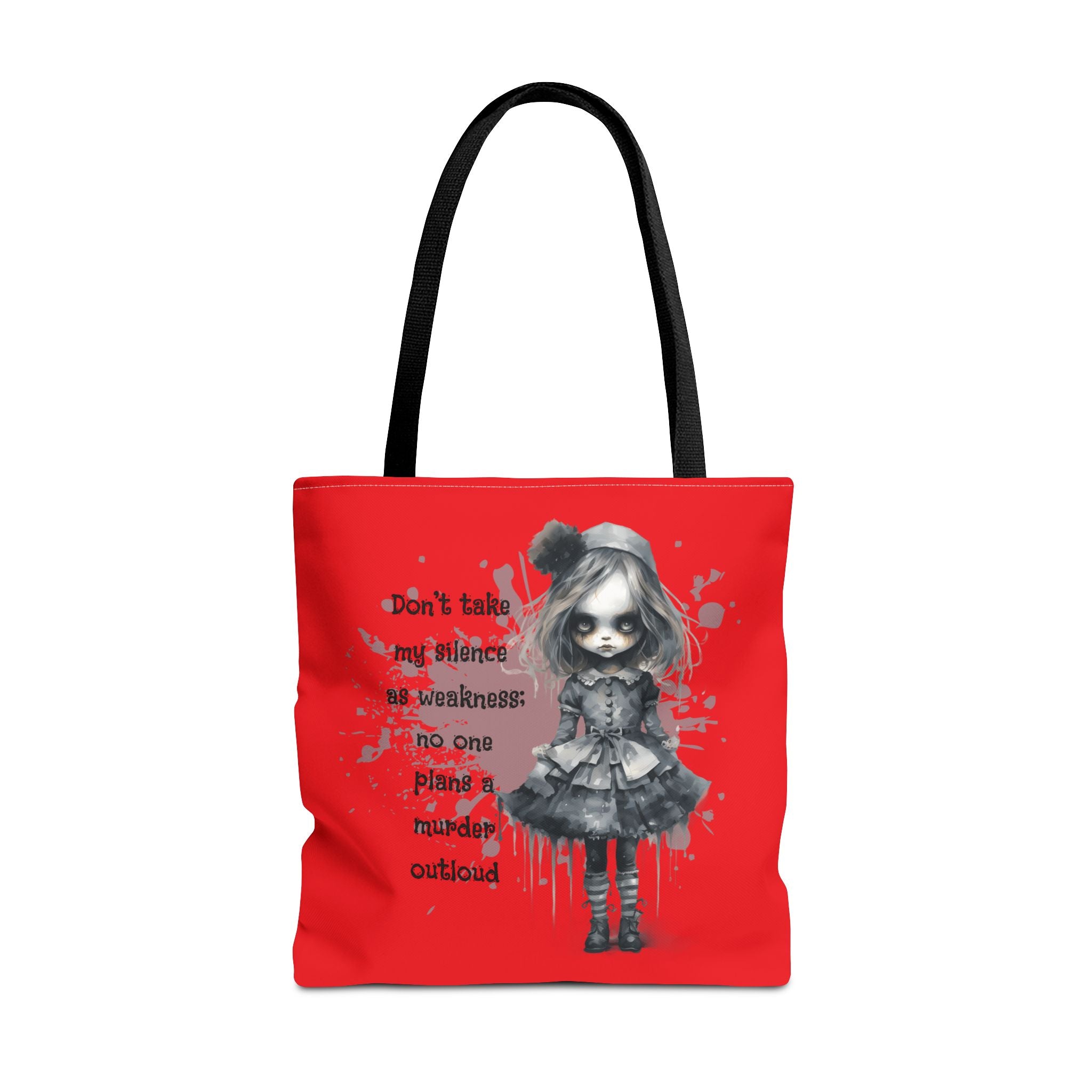 Creepy Doll Tote Bag: Don't Take My Silence As Weakness, Canvas Bag, Goth Style, Everyday Tote, Gift for Her