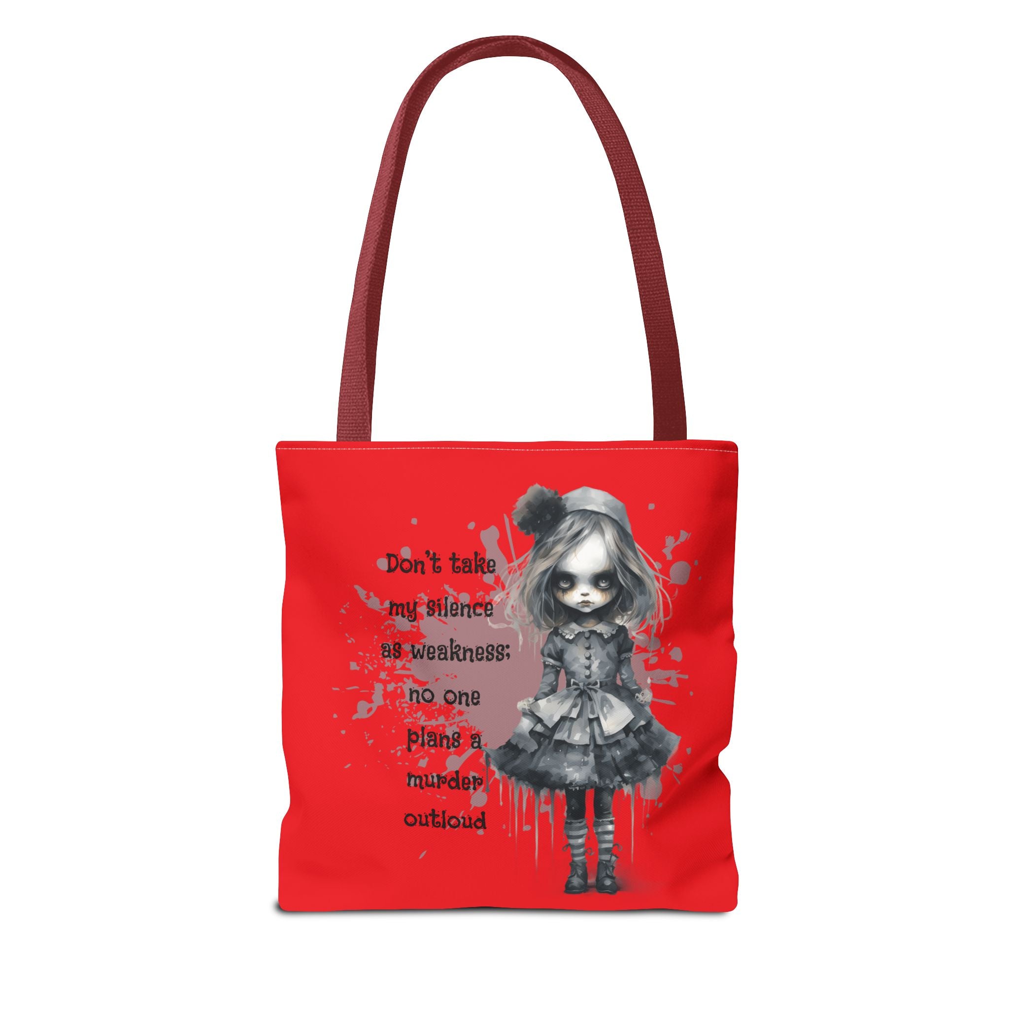 Creepy Doll Tote Bag: Don't Take My Silence As Weakness, Canvas Bag, Goth Style, Everyday Tote, Gift for Her