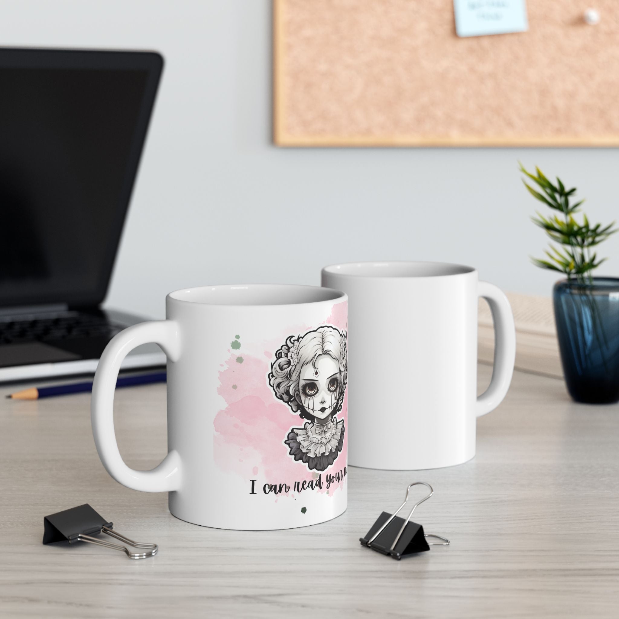 Creepy Doll Ceramic Mug - Quirky Coffee Cup for Halloween, Gift for Her, Unique Tea Mug, Skull Lover's Gift, Home Decor