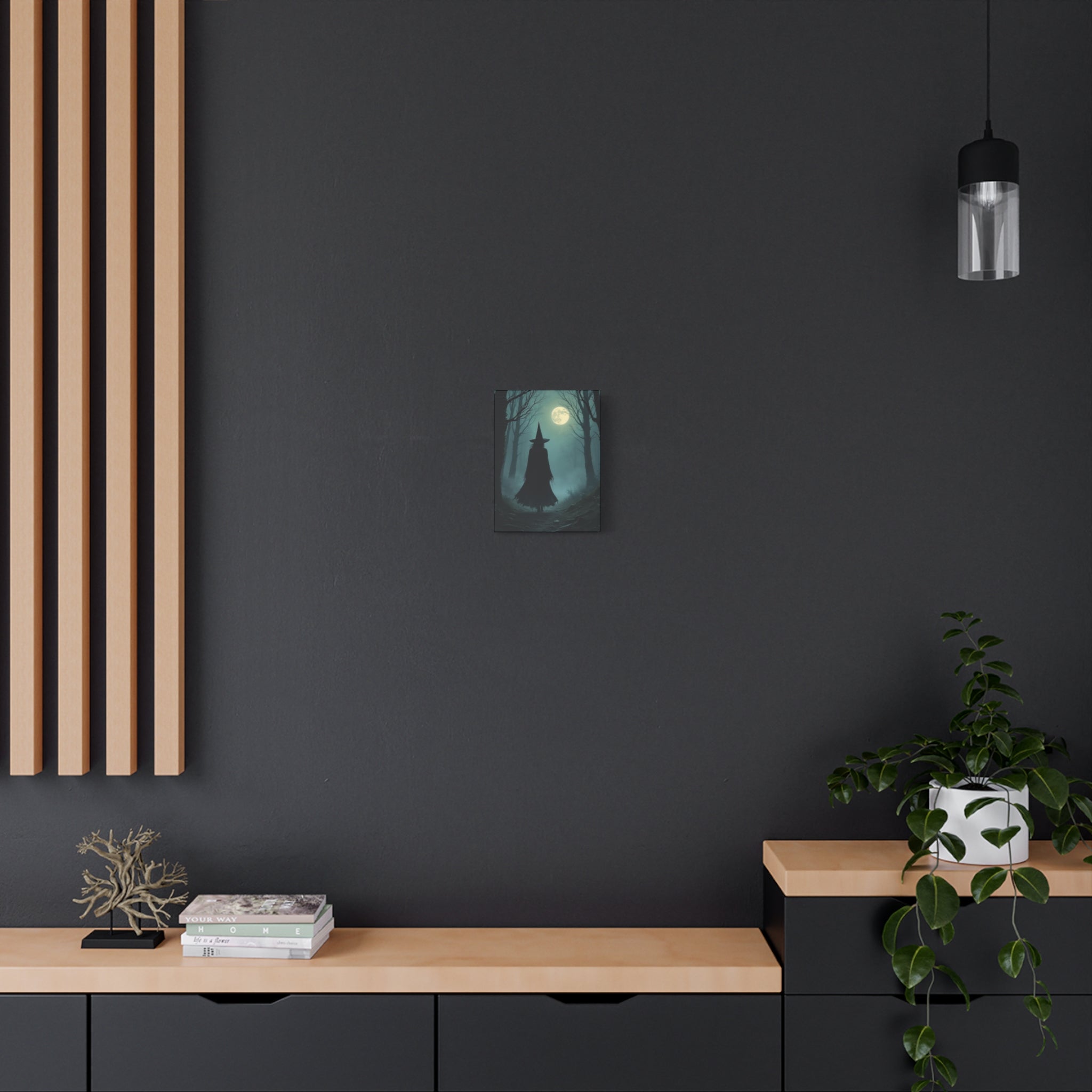 Full Moon Art Canvas, Spooky Wall Decor, Halloween Home Decoration, Witch Themed Gift, Witchy Artwork for October